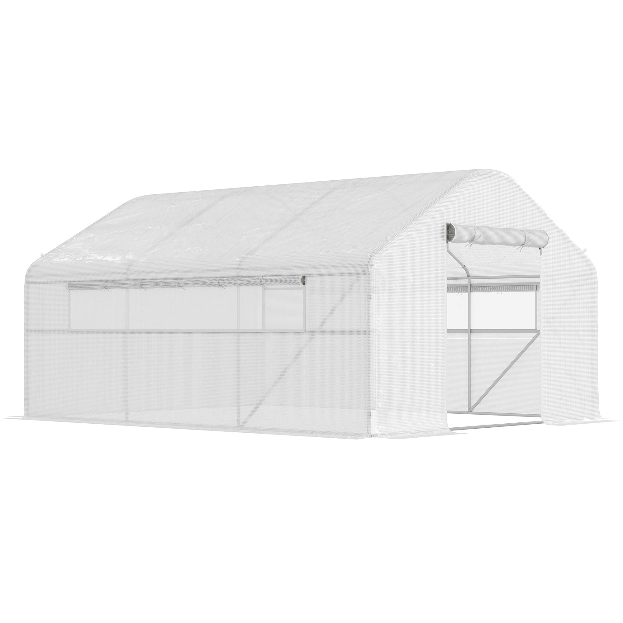 Outsunny Invernadero de Exterior 4x3x2 m Invernadero de Túnel con 2 Ventanas Cubierta de PE Anti-UV y 1 Puerta Enrollable con Cremallera Invernadero para Jardín Patio Blanco