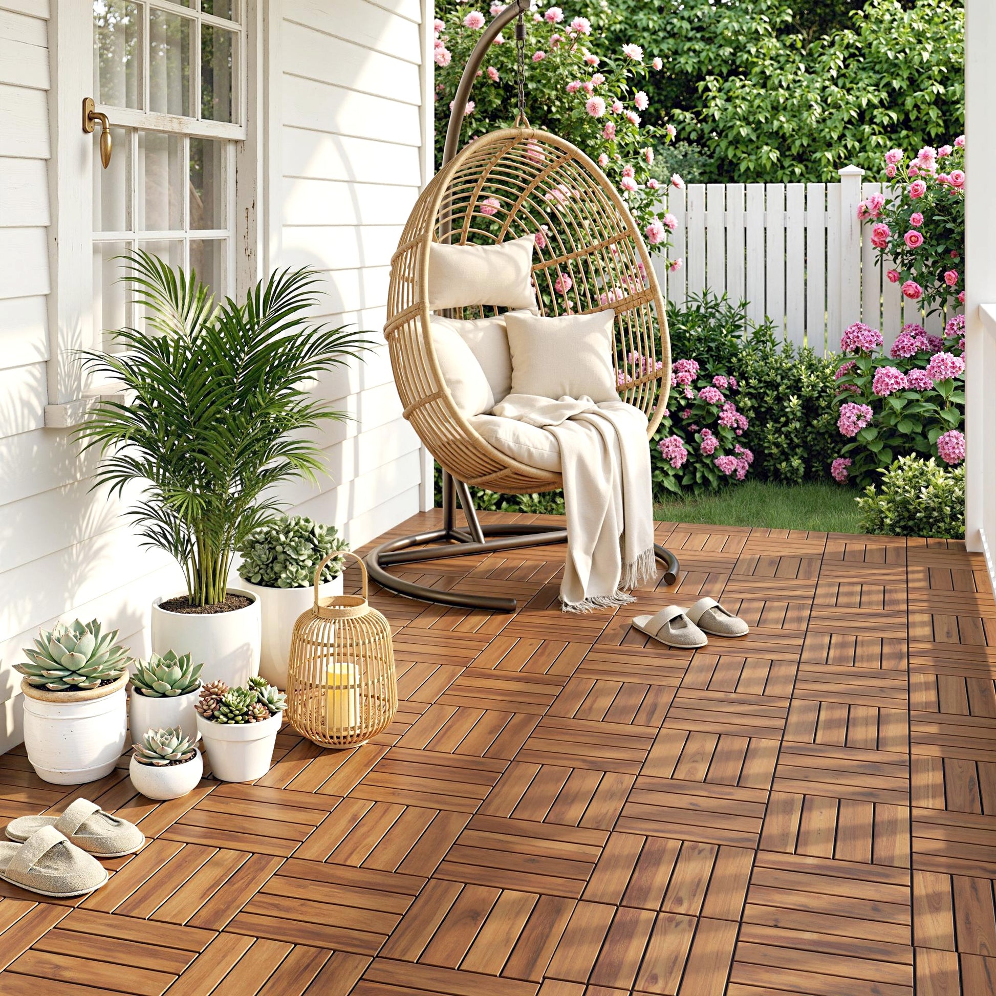 Outsunny Set de 10 Piezas Baldosas de Exterior de Madera de Acacia, 31x31 cm, 0,91 m², Suelo de Terraza Exterior, Antideslizantes y Resistentes al Clima, Fácil Instalación, para Terraza, Marrón Oscuro