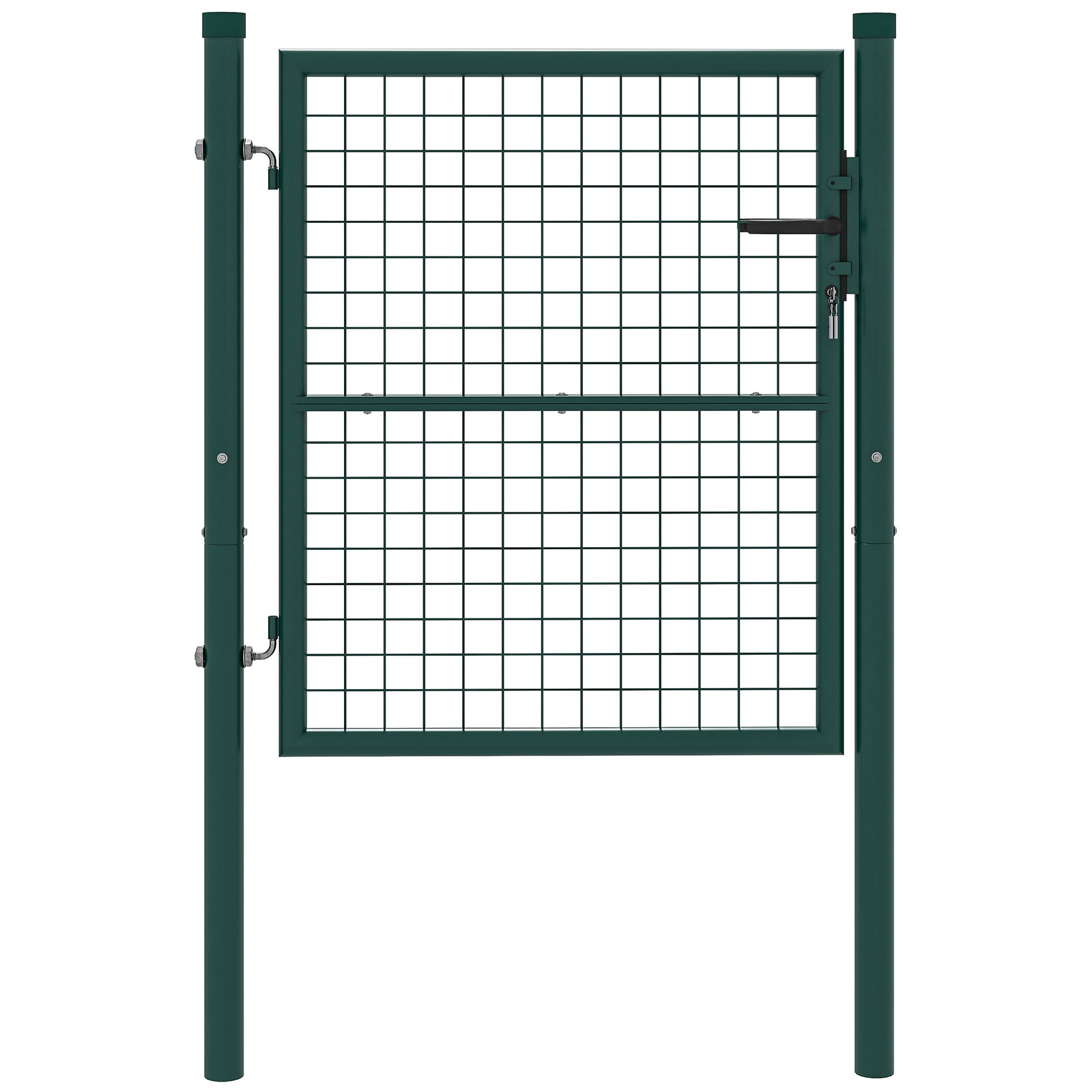 Outsunny Puerta de Jardín 100x79 cm Puerta para Valla de Barra de Acero con Asa Cerradura y 3 Llaves para Exterior Patio Verde