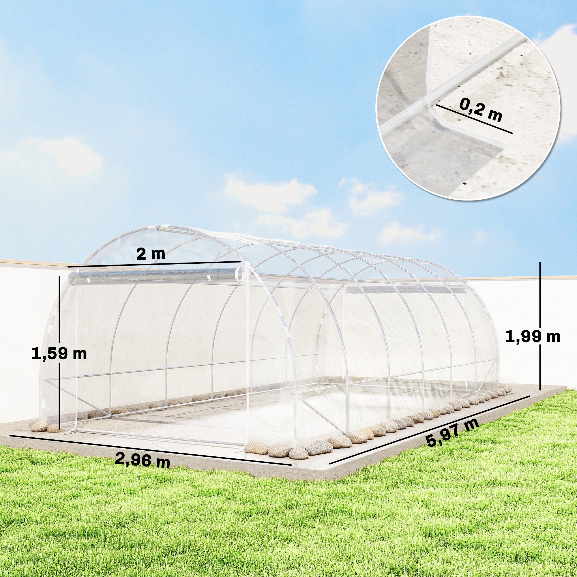 Outsunny Invernadero de Exterior 6x3x2 m, Invernadero de Túnel con 2 Puertas Enrollables, Marco de Acero Galvanizado y Cubierta de PE 150g/m², Anti-UV, Impermeable, para Cultivos, Transparente