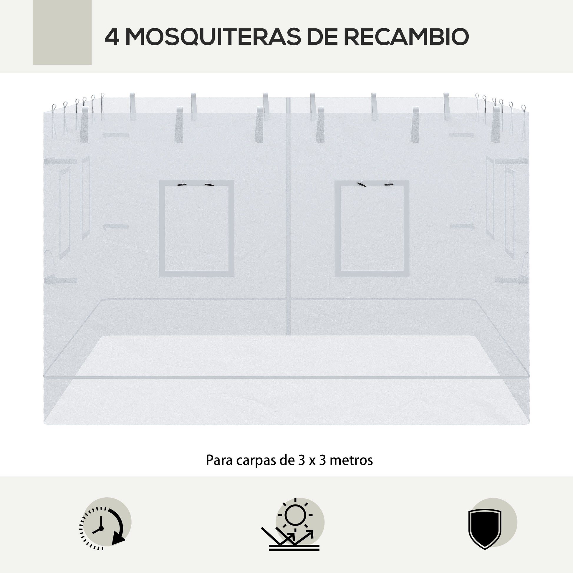 Outsunny 4 Paredes Laterales para Carpa 300x195 cm Mosquitera para Cenador con 6 Ventanas Enrollable Puerta con Cremallera y Bolsa de Transporte Adecuado para Carpa de 3x3 m Blanco