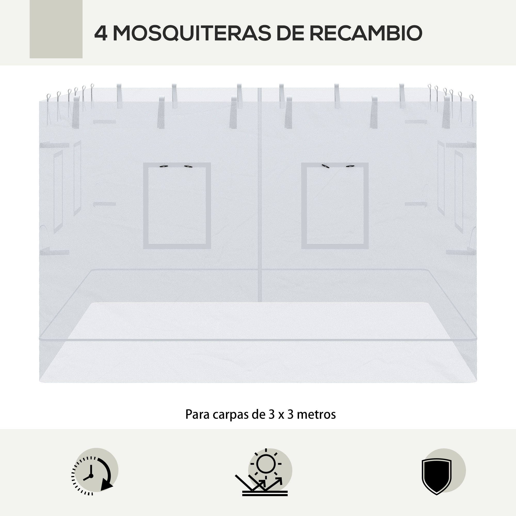 Outsunny 4 Paredes Laterales para Carpa 300x195 cm Mosquitera para Cenador con 6 Ventanas Enrollable Puerta con Cremallera y Bolsa de Transporte Adecuado para Carpa de 3x3 m Blanco