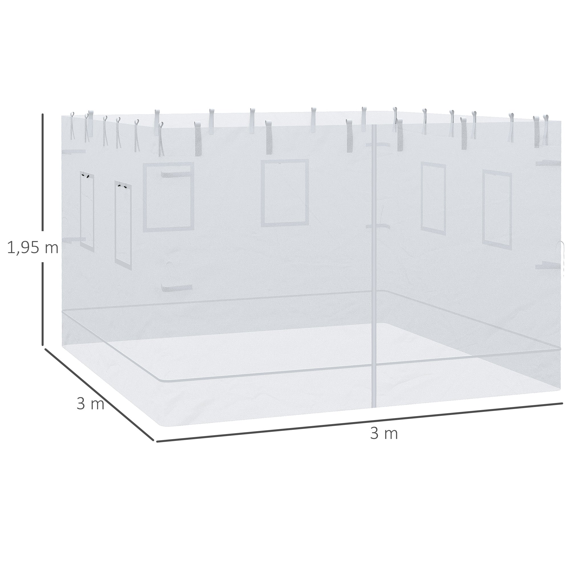 Outsunny 4 Paredes Laterales para Carpa 300x195 cm Mosquitera para Cenador con 6 Ventanas Enrollable Puerta con Cremallera y Bolsa de Transporte Adecuado para Carpa de 3x3 m Blanco