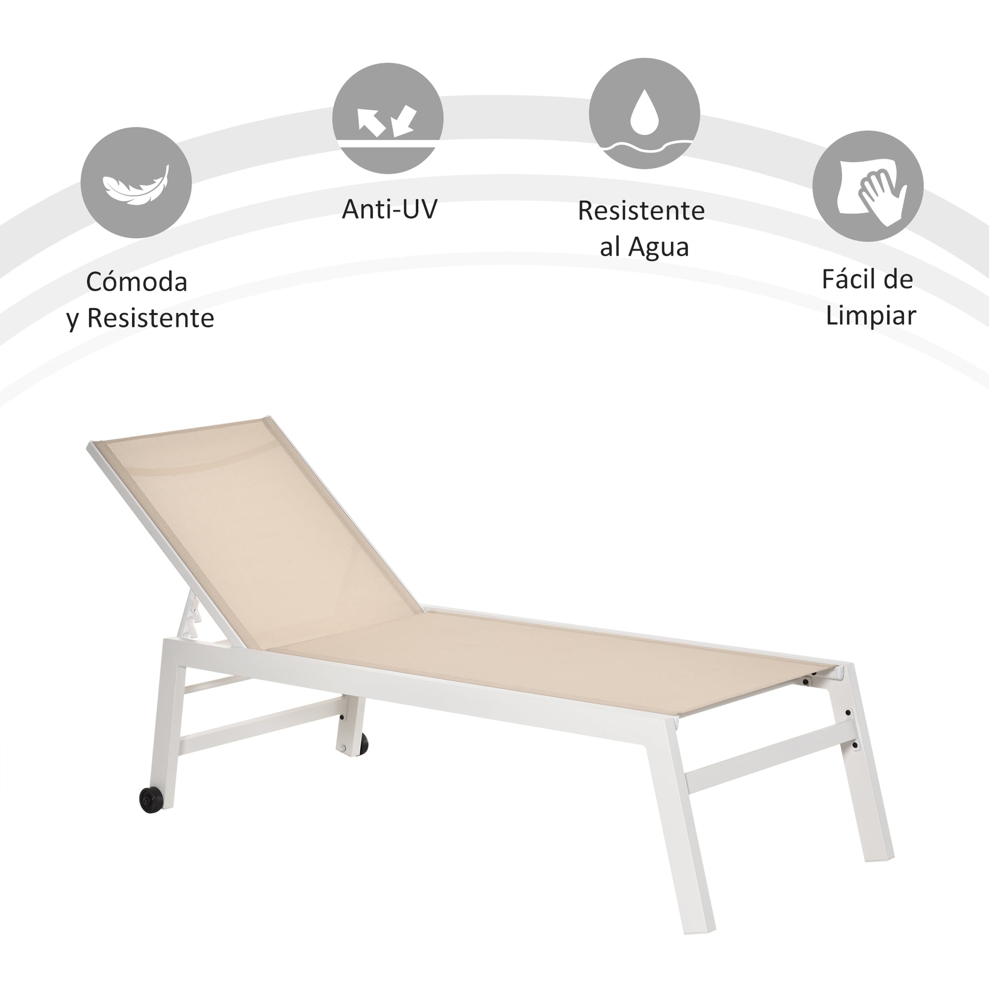 Outsunny Tumbona de Jardín de Aluminio Tumbona Exterior con Respaldo Reclinable en 5 Posiciones Carga 120 kg para Patio Terraza 169x65x102 cm Beige