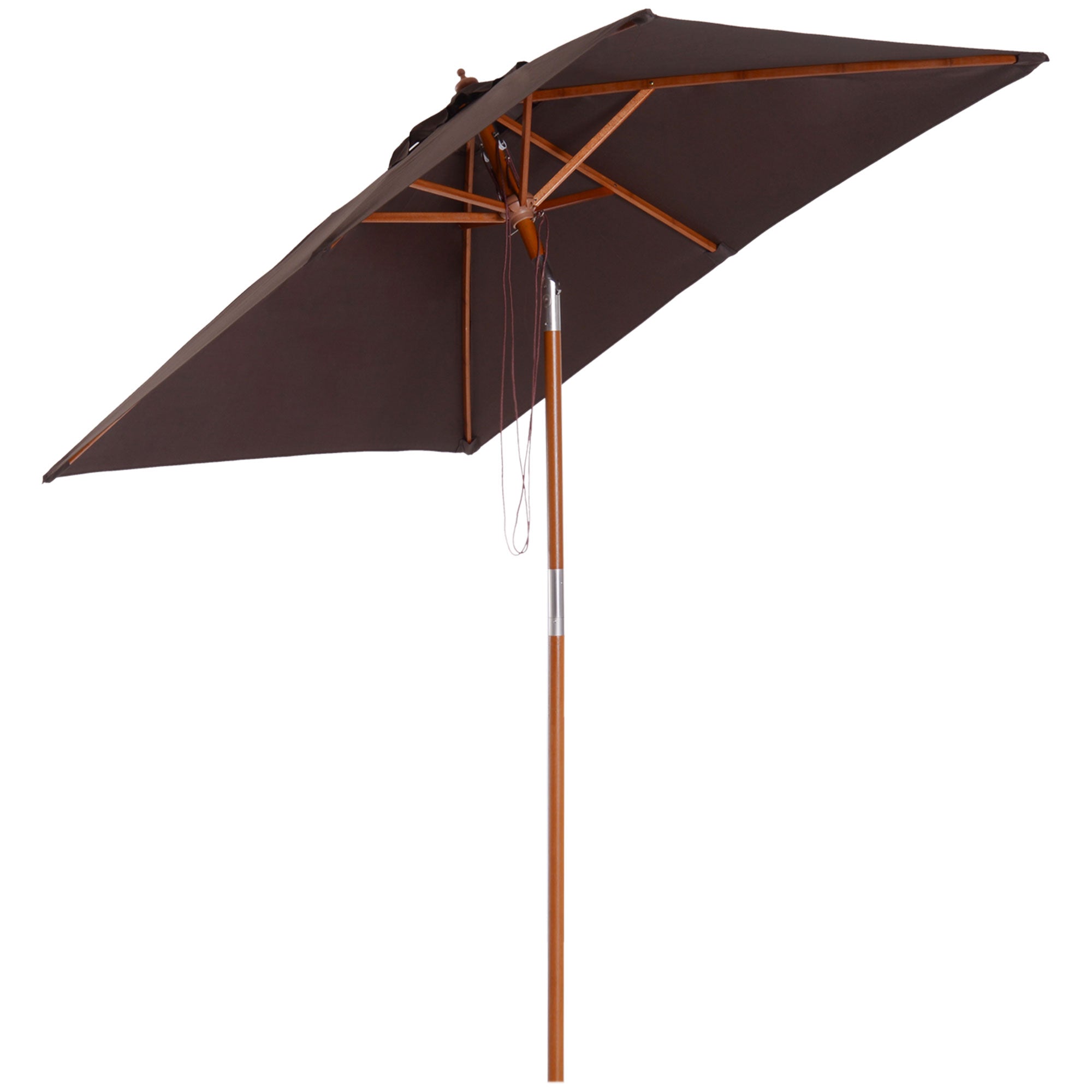 Outsunny Sombrilla Terraza Exterior 200x150 cm Sombrilla de Jardín Rectangular con Ángulo Ajustable Mástil de Madera y Manivela Parasol para Patio Terraza Café