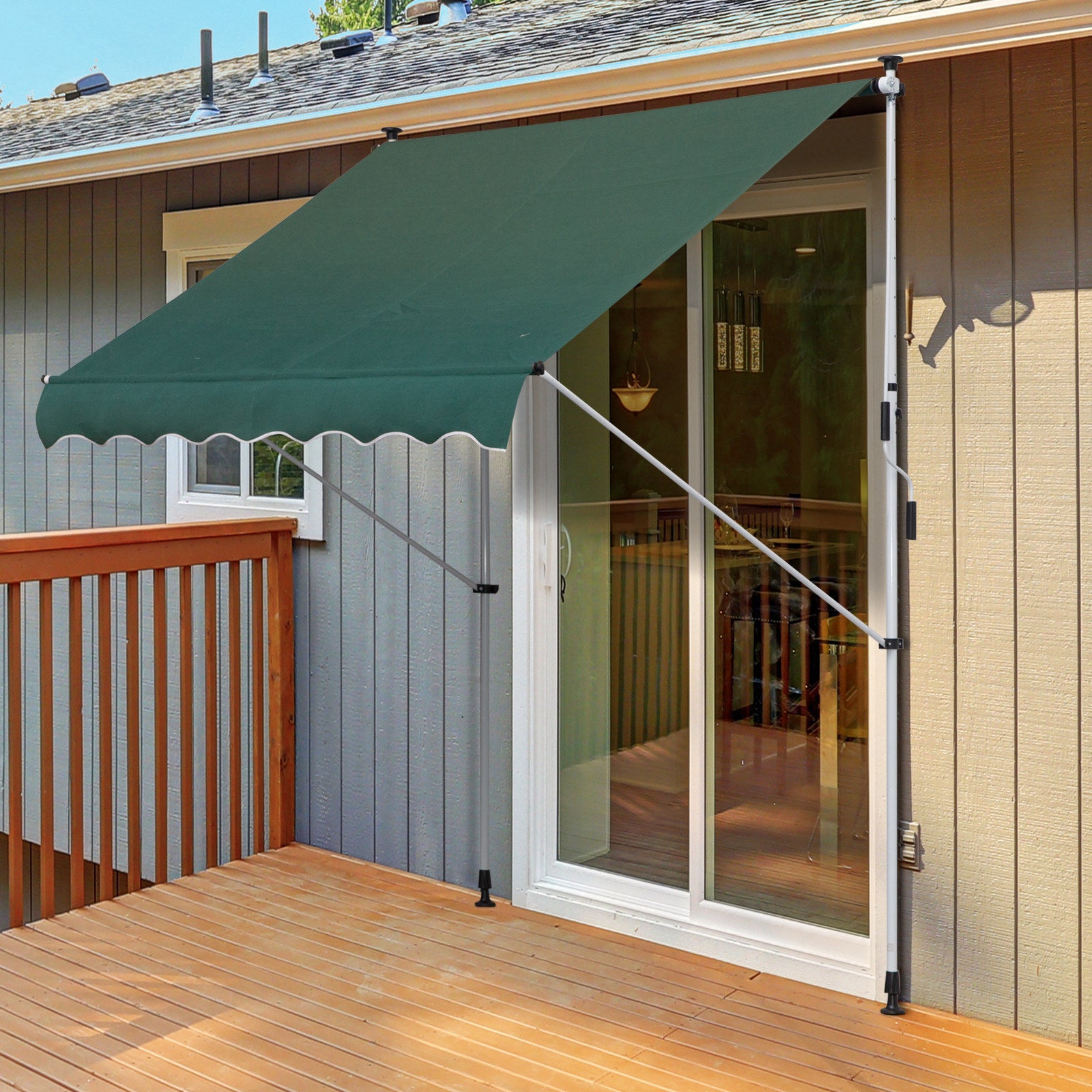 Outsunny Toldo Manual Retráctil 2x1,5 m Toldo Exterior Terraza Enrollable Altura Ajustable con Manivela 170-280 cm Sin Taladro para Balcón Jardín Verde