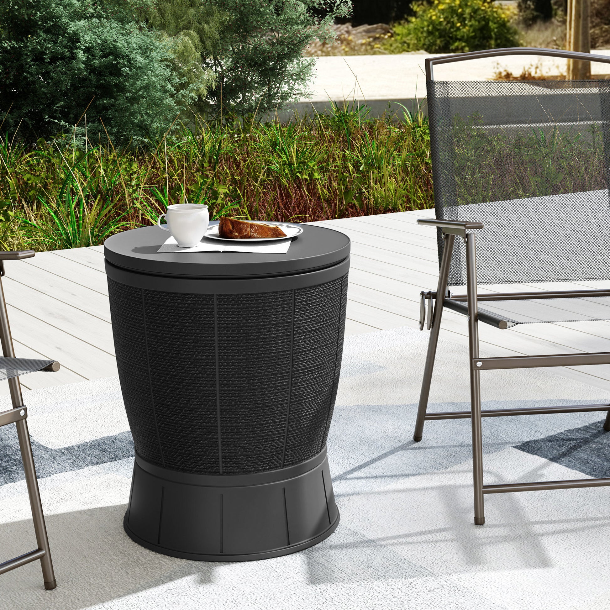 Outsunny Mesa Nevera para Exterior, 41 L, 3 en 1, Cool Bar, Mesa Auxiliar, Altura Ajustable 58-84 cm, con Cubo de Hielo, Tapa Superior Elevable, para Fiesta, Piscina, Jardín, Patio, Negro