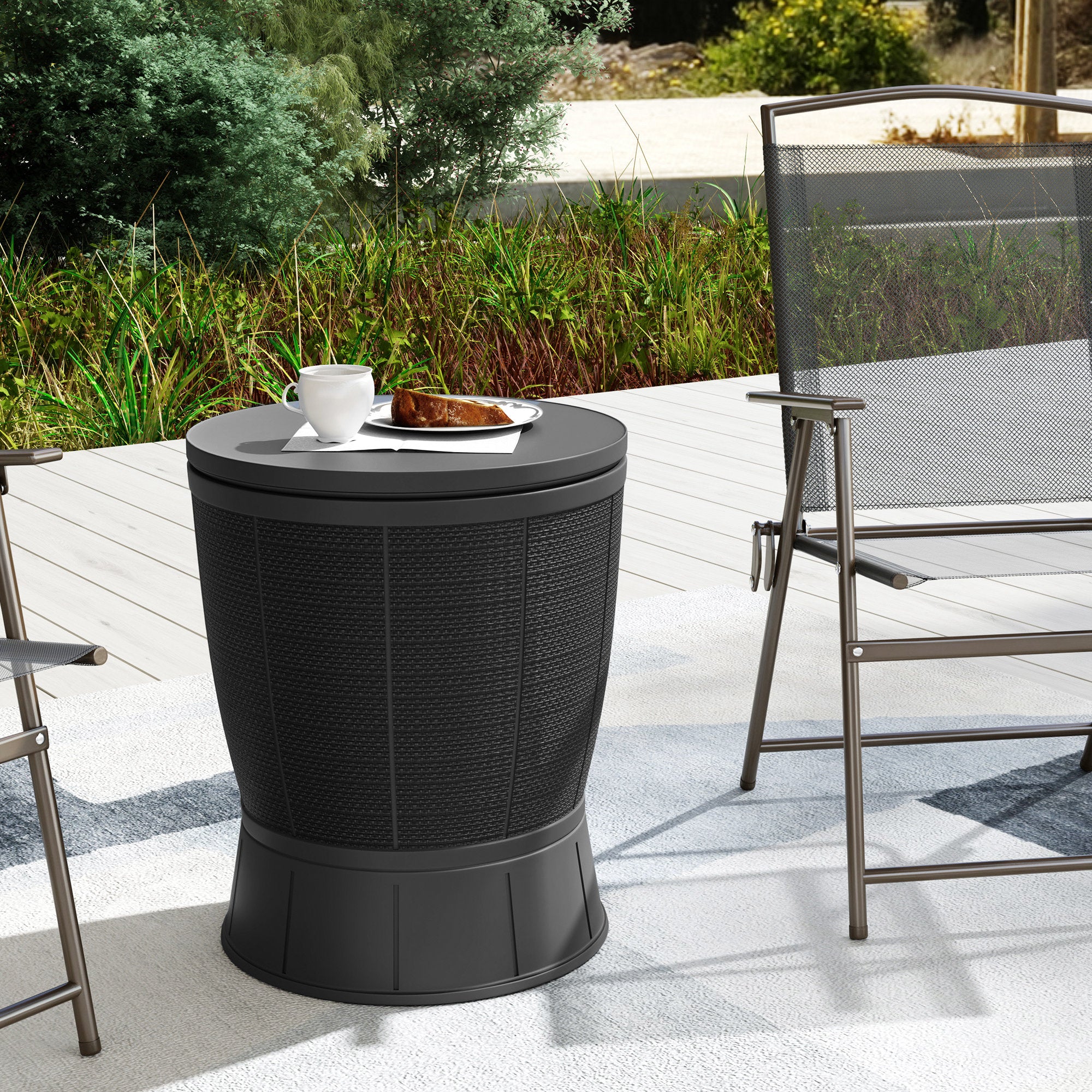 Outsunny Mesa Nevera para Exterior, 41 L, 3 en 1, Cool Bar, Mesa Auxiliar, Altura Ajustable 58-84 cm, con Cubo de Hielo, Tapa Superior Elevable, para Fiesta, Piscina, Jardín, Patio, Negro