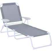 Outsunny Tumbona Reclinable y Plegable de Jardín con Respaldo Ajustable en 4 Posiciones Marco de Metal Texteline Transpirable 186x66x80 cm Gris