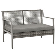 Outsunny Sofá de Ratán Estructura de Aluminio Dos Plazas con Cojín Desmontable Sillón Mueble de Jardín 118x75x79cm para Patio Exterior al Aire Libre Gris