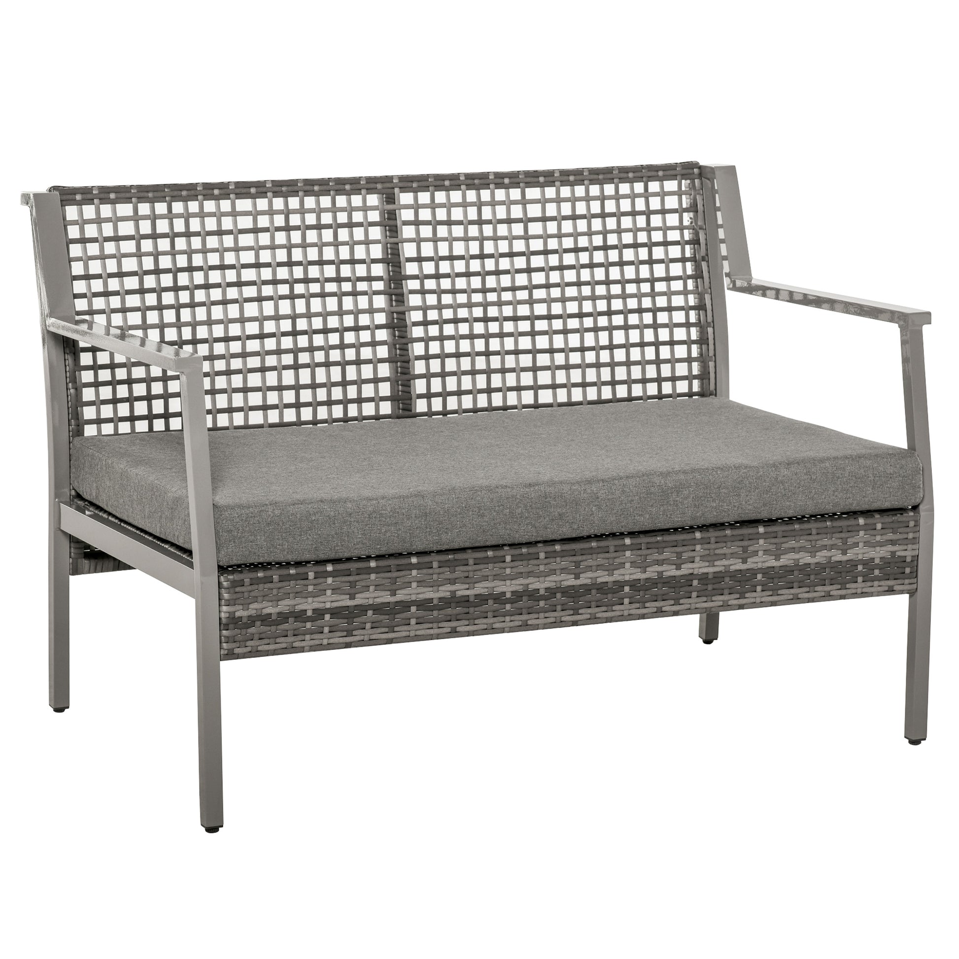 Outsunny Sofá de Ratán Estructura de Aluminio Dos Plazas con Cojín Desmontable Sillón Mueble de Jardín 118x75x79cm para Patio Exterior al Aire Libre Gris