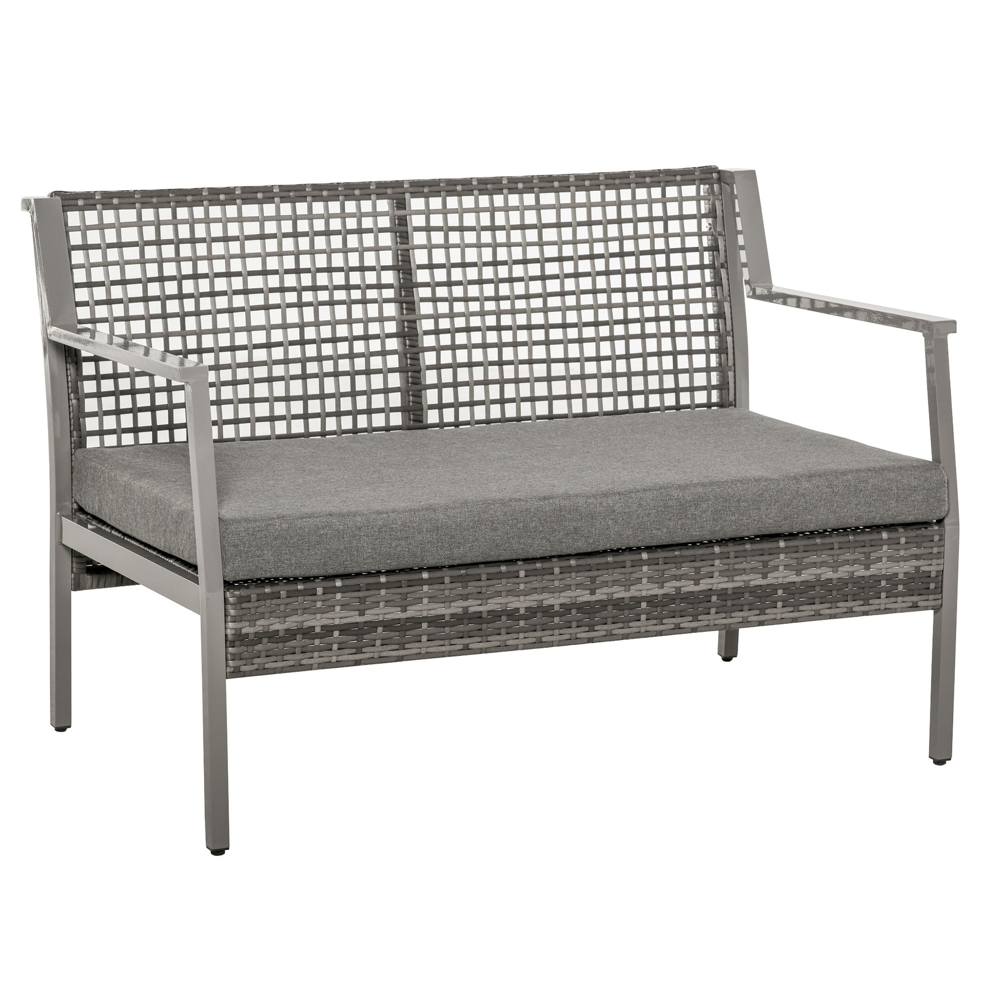Outsunny Sofá de Ratán Estructura de Aluminio Dos Plazas con Cojín Desmontable Sillón Mueble de Jardín 118x75x79cm para Patio Exterior al Aire Libre Gris