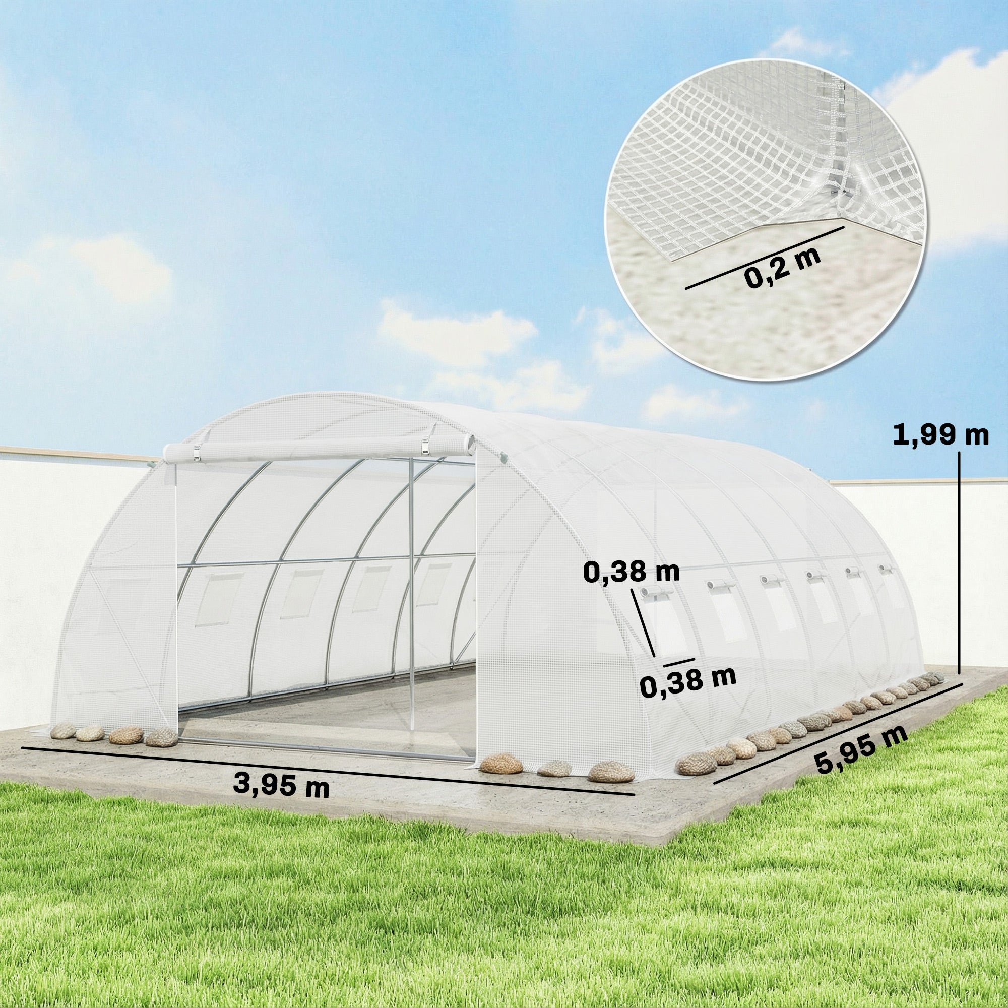 Outsunny Invernadero de Exterior 6x4x2 m, Invernadero de Túnel con 2 Varillas de Soporte, Puertas Enrollables, Ventanas de Malla, Cubierta PE y Marco de Acero Galvanizado, Anti-UV, Impermeable, Blanco