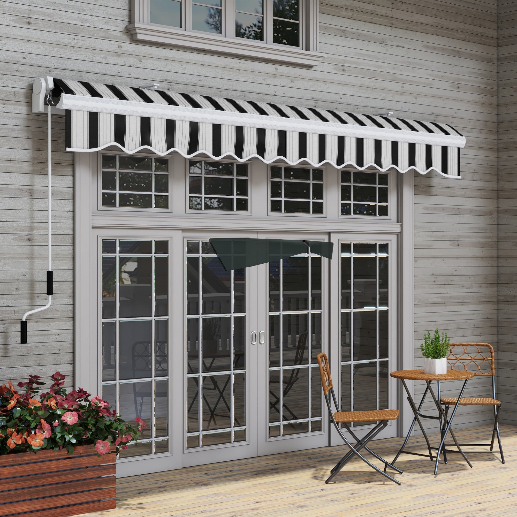 Outsunny Toldo Manual Retráctil 395x245 cm, Toldo Exterior Terraza con Ángulo Ajustable, Brazo Articulado, Montaje a Pared, Estructura de Aluminio, Anti-UV e Impermeable, para Jardín, Azul y Blanco
