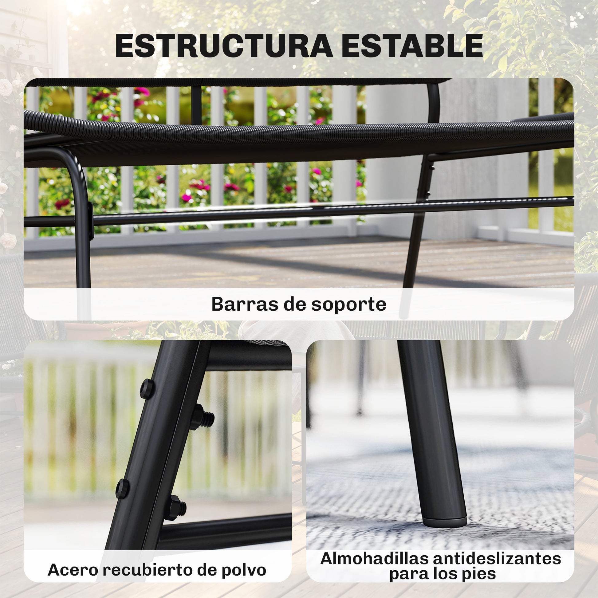 Outsunny Sofá Exterior de Ratán de 2 Plazas, Sofá de Jardín Exterior con Asiento y Respaldo Tejidos de Ratán PE, Estructura de Acero, Carga 240 kg, para Balcón, Porche, Patio, Negro