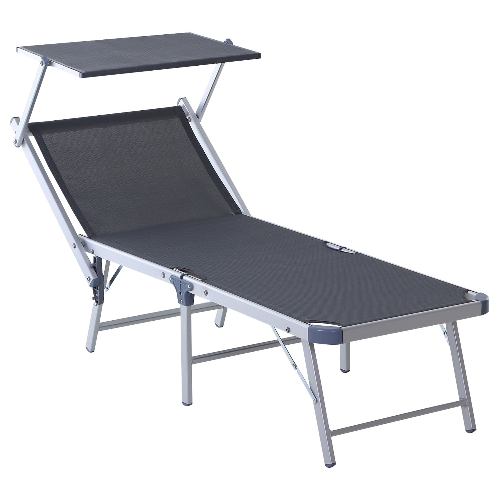 Outsunny Tumbona Plegable y Reclinable de Aluminio con Toldo Incorporado para Piscina Jardín Terraza Exterior Carga 120 kg 169x72x50/70cm Gris