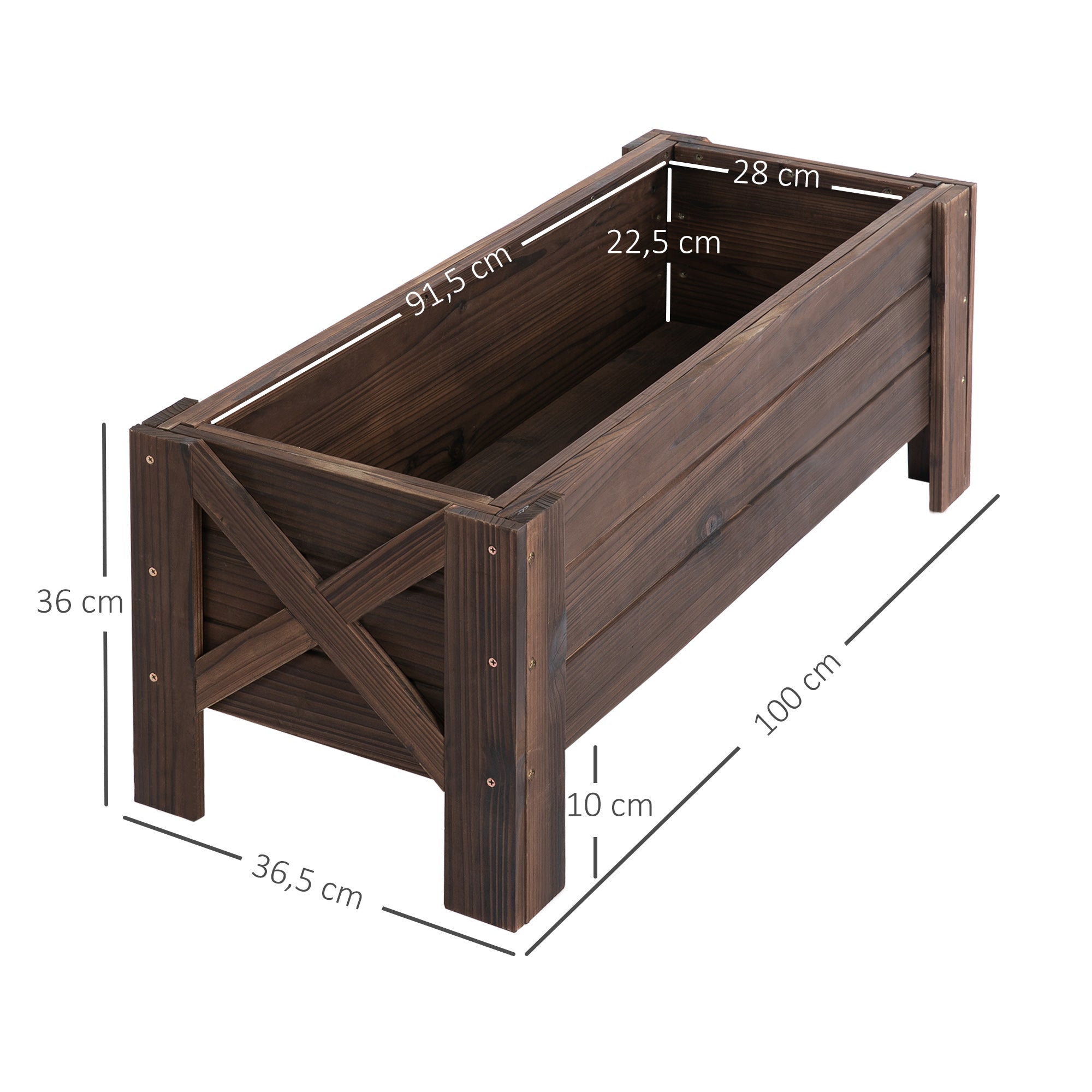 Outsunny Huerto Urbano Jardinera de Madera Jardinera Rectangular con Patas Elevadas y 2 Drenajes para Flores Plantas Cultivos 100x36,5x36 cm Marrón