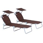 Outsunny Conjunto de 2 Tumbonas Plegables Tumbonas de Jardín Reclinables con Toldo Desmontable Respaldo Ajustable en 5 Niveles para Terraza Piscina 187x58x36 cm Marrón
