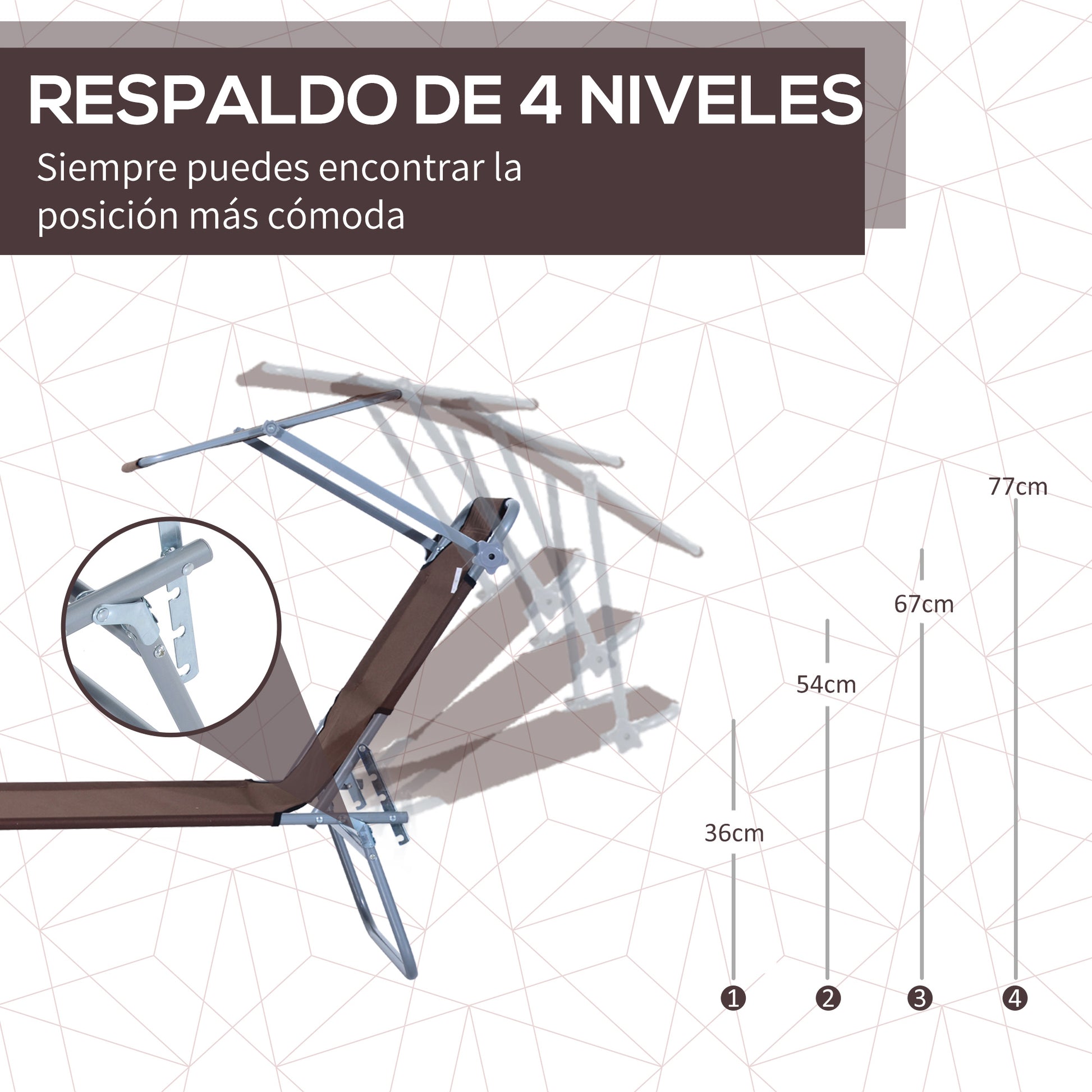 Outsunny Conjunto de 2 Tumbonas Plegables Tumbonas de Jardín Reclinables con Toldo Desmontable Respaldo Ajustable en 5 Niveles para Terraza Piscina 187x58x36 cm Marrón