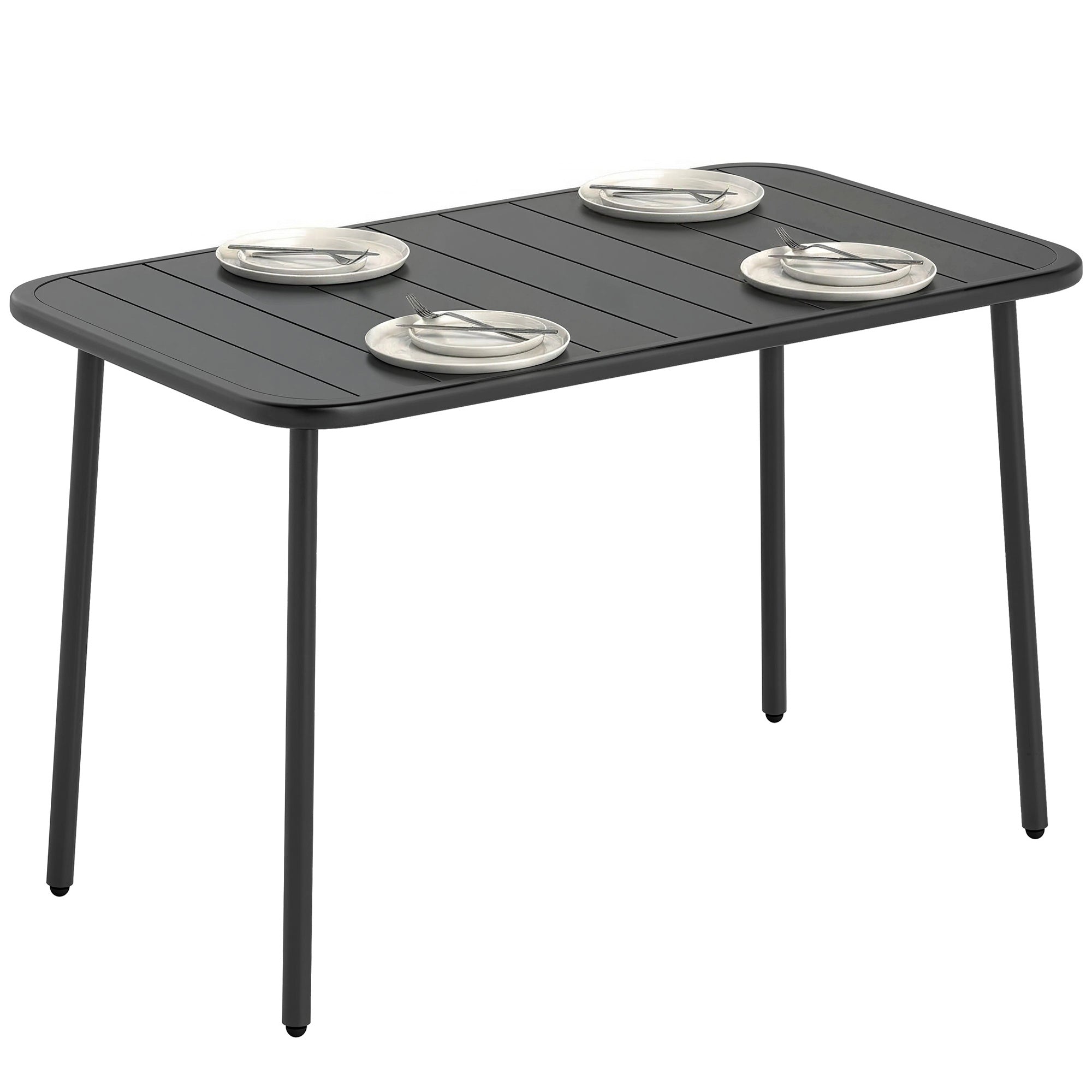 Outsunny Mesa de Comedor de Jardín Rectangular, 120x70x72 cm, Mesa de Terraza Exterior de Acero con Tablero con Listones, para 4 Personas, Carga 50 kg, para Patio, Balcón, Gris