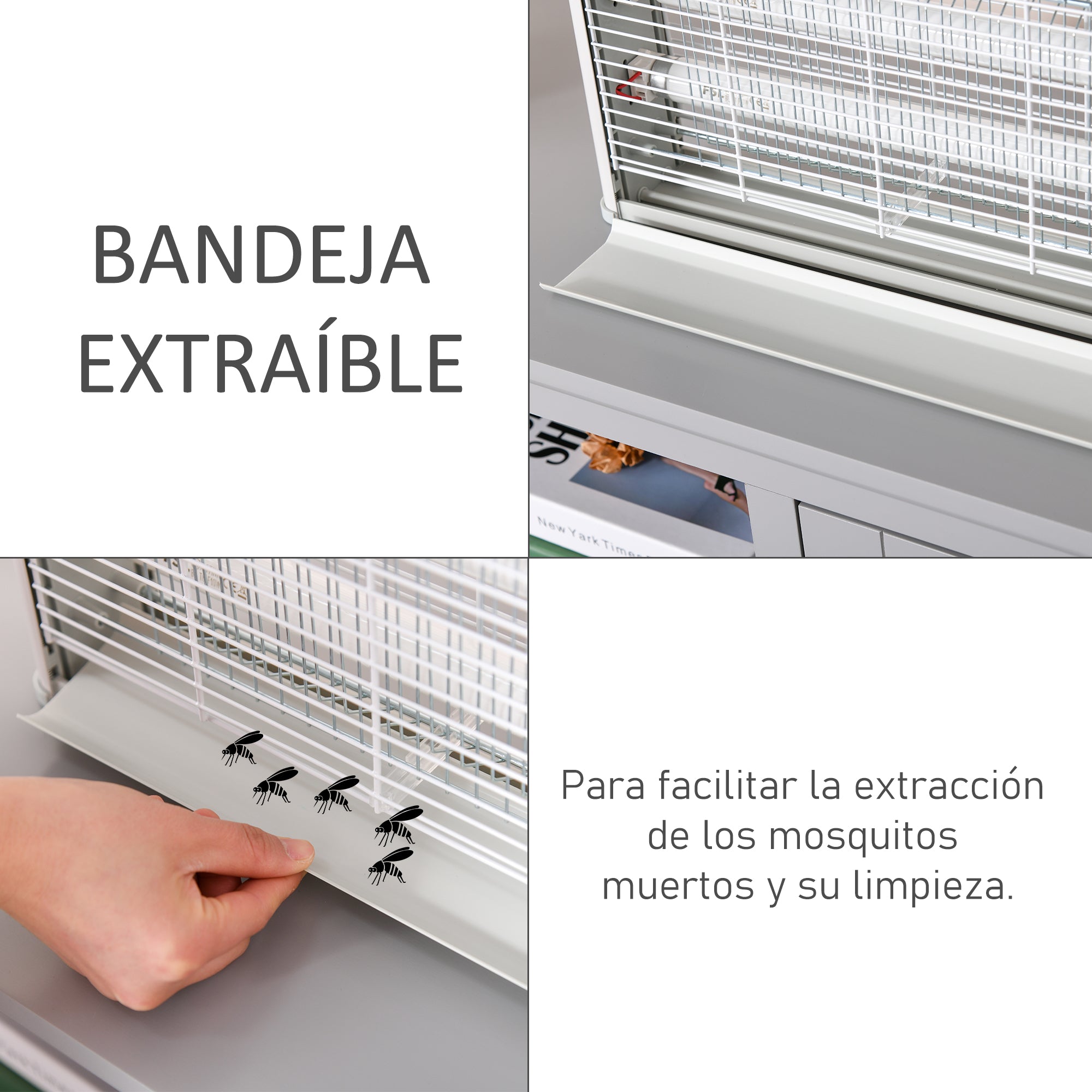 Outsunny Lámpara Anti-mosquitos Lámpara Mata Insectos Eléctrico Luz Ultravioleta 20W con 2 Tubos Área de Acción 60m² Interiores Exteriores 39x7,5x26,5 cm Blanco