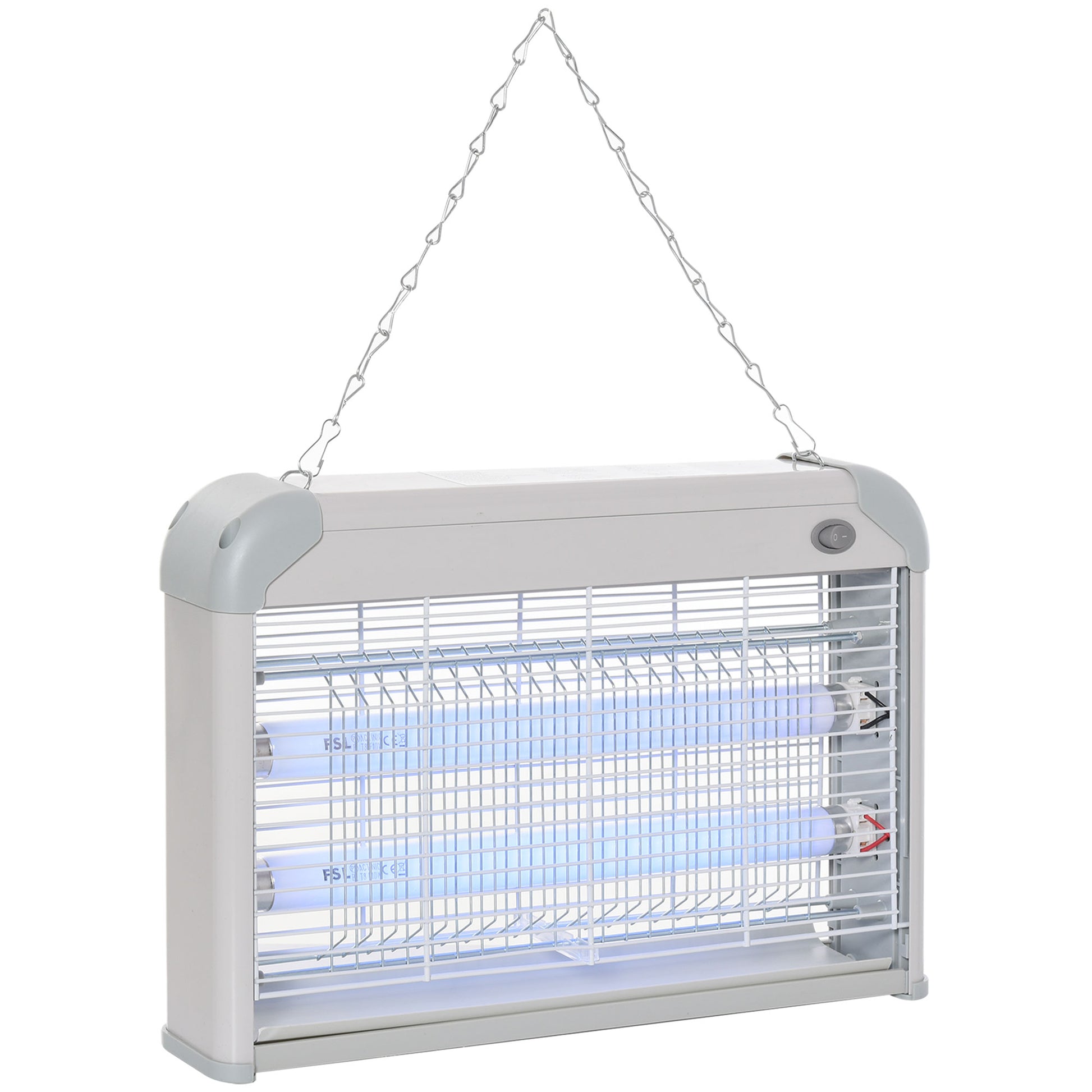 Outsunny Lámpara Anti-mosquitos Lámpara Mata Insectos Eléctrico Luz Ultravioleta 20W con 2 Tubos Área de Acción 60m² Interiores Exteriores 39x7,5x26,5 cm Blanco