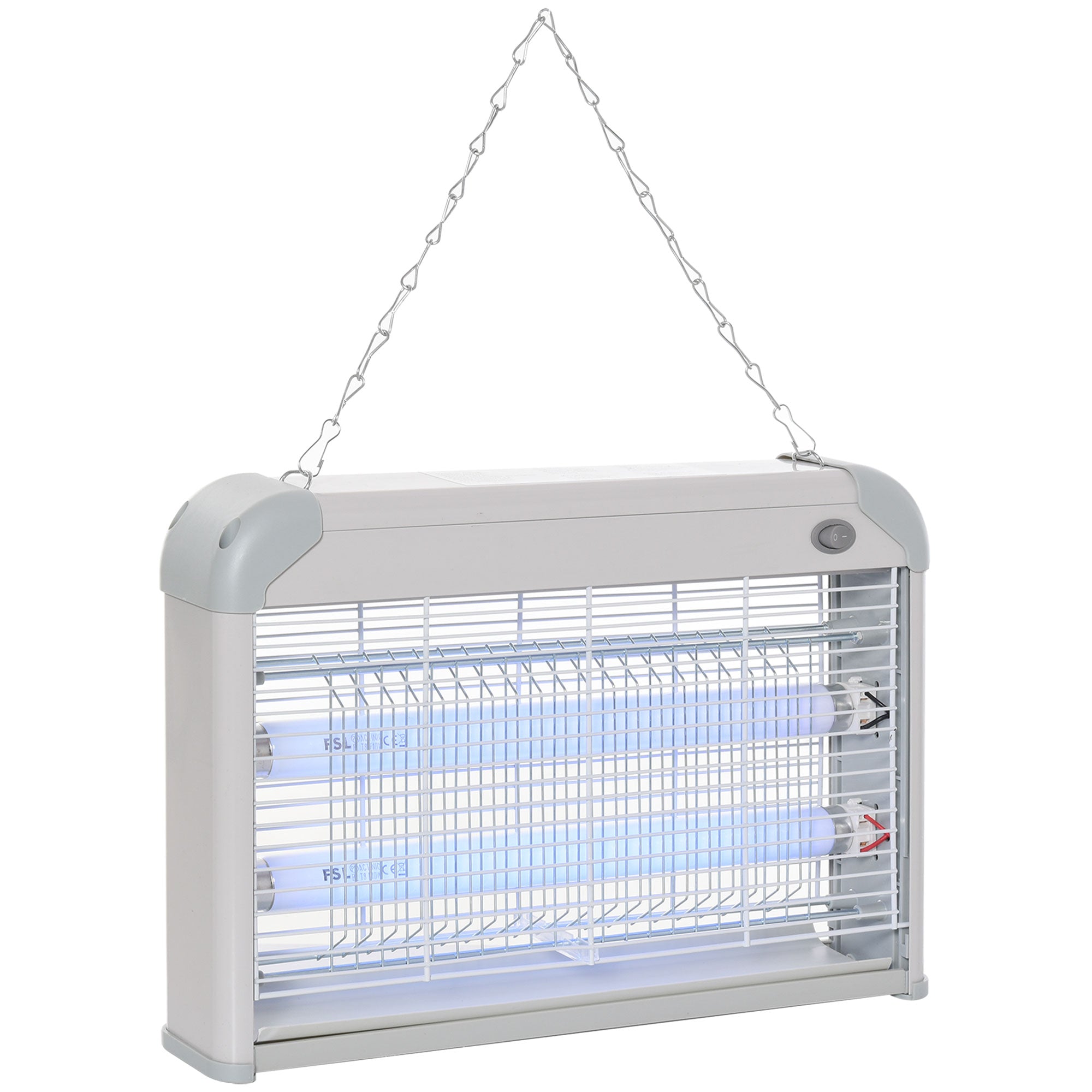 Outsunny Lámpara Anti-mosquitos Lámpara Mata Insectos Eléctrico Luz Ultravioleta 20W con 2 Tubos Área de Acción 60m² Interiores Exteriores 39x7,5x26,5 cm Blanco