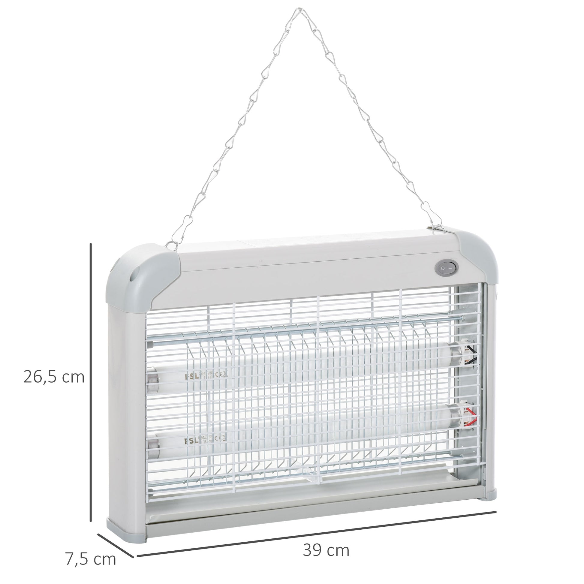 Outsunny Lámpara Anti-mosquitos Lámpara Mata Insectos Eléctrico Luz Ultravioleta 20W con 2 Tubos Área de Acción 60m² Interiores Exteriores 39x7,5x26,5 cm Blanco
