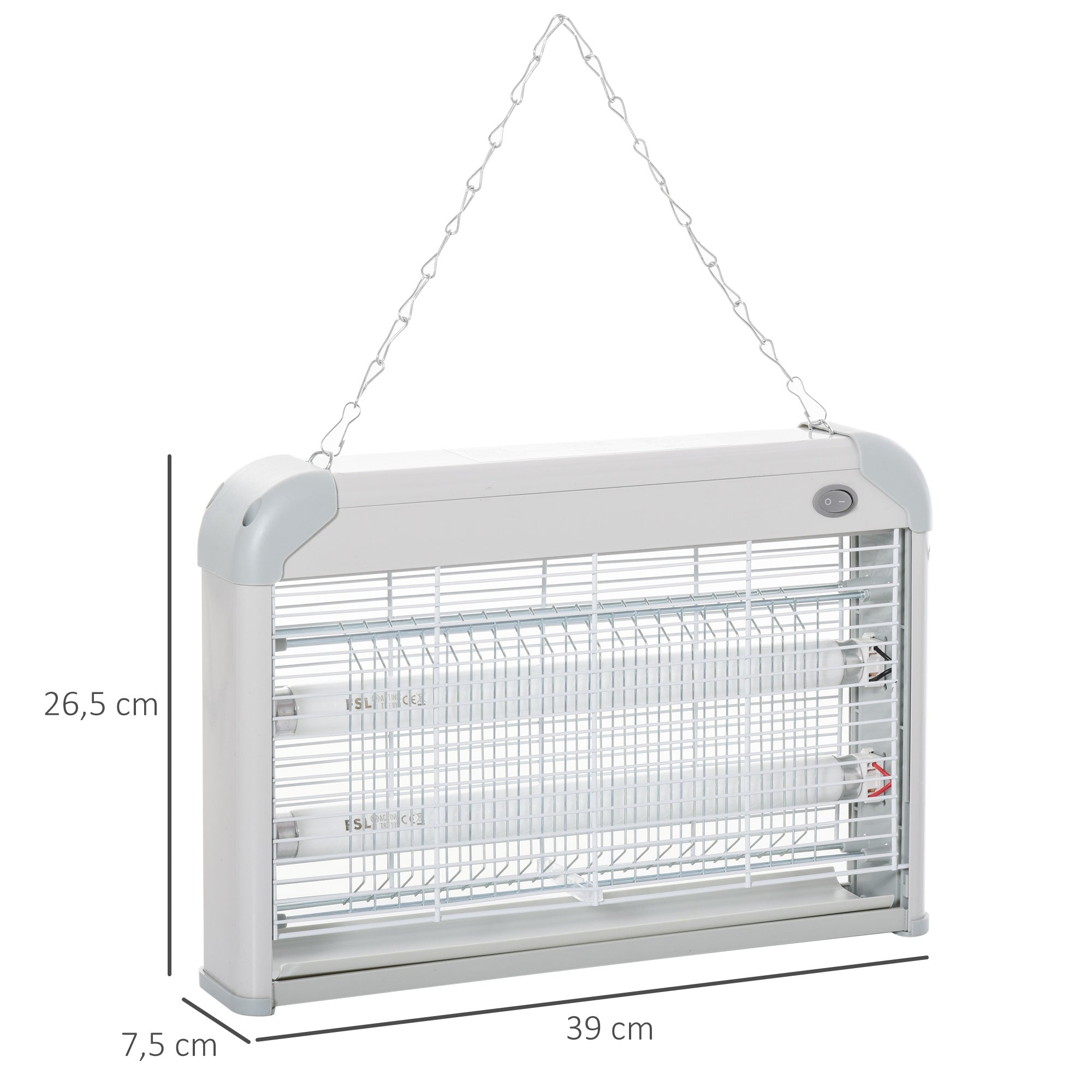 Outsunny Lámpara Anti-mosquitos Lámpara Mata Insectos Eléctrico Luz Ultravioleta 20W con 2 Tubos Área de Acción 60m² Interiores Exteriores 39x7,5x26,5 cm Blanco