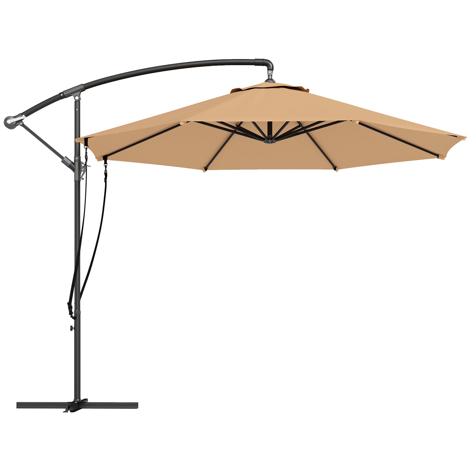 Outsunny Parasol Excéntrico Ø 290 cm Sombrilla de Jardín con Base Cruzada Manivela Funda para Sombrilla y Cuerda de Viento Anti-UV 50+ Sombrilla para Terraza Patio Caqui
