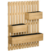 Outsunny Jardinera de Pared con Enrejado Jardinera Vertical de Madera con 3 Macetas Móviles y Orificio de Drenaje para Exterior Jardín Terraza Patio 60x16x80 cm Natural