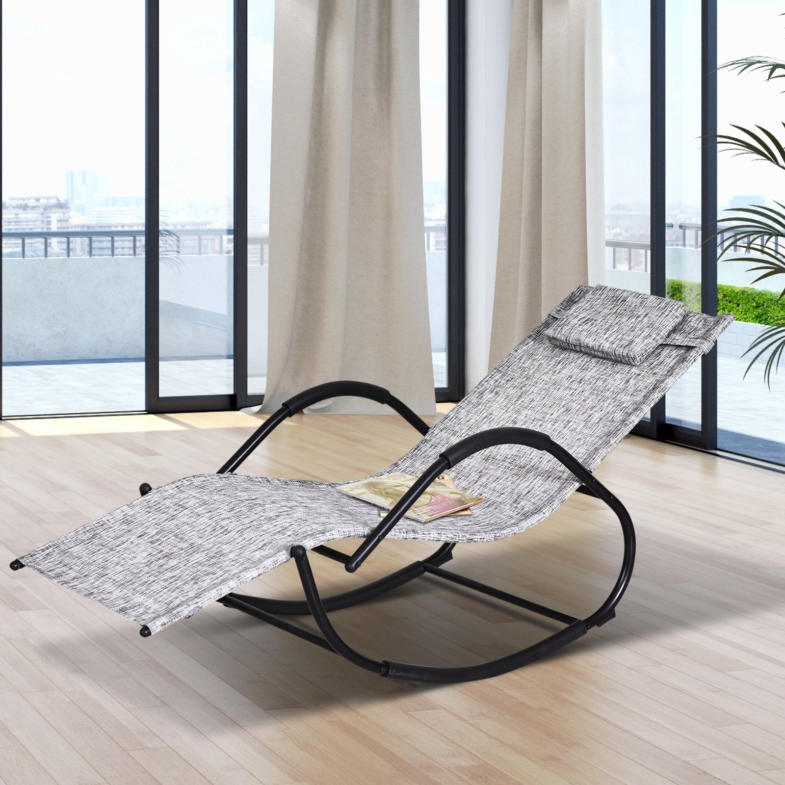 Outsunny Mecedora para Exterior Tumbona con Reposabrazos y Función Balancín para Terraza 160x61x79 cm Gris