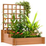 Outsunny Jardinera con Enrejado de 3 Niveles, Jardinera Exterior Grande de Madera para Plantas Trepadoras, con Tela no Tejida, Macetero Elevado para Jardín, Patio, Terraza, 95x95x110 cm, Marrón