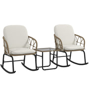Outsunny Conjunto de Muebles de Ratán de 3 Piezas Conjunto de Mecedoras de Jardín con 1 Mesa de Centro 2 Mecedoras y Cojines para Jardín Terraza Patio Crema y Beige