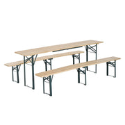 Outsunny Conjunto de muebles de jardín para 4-6 personas Juego de Mesa 218x46x75 cm y 2 Bancos Plegables 218x24,5x43 cm para Exterior Camping Acampada al aire Madera y Verde