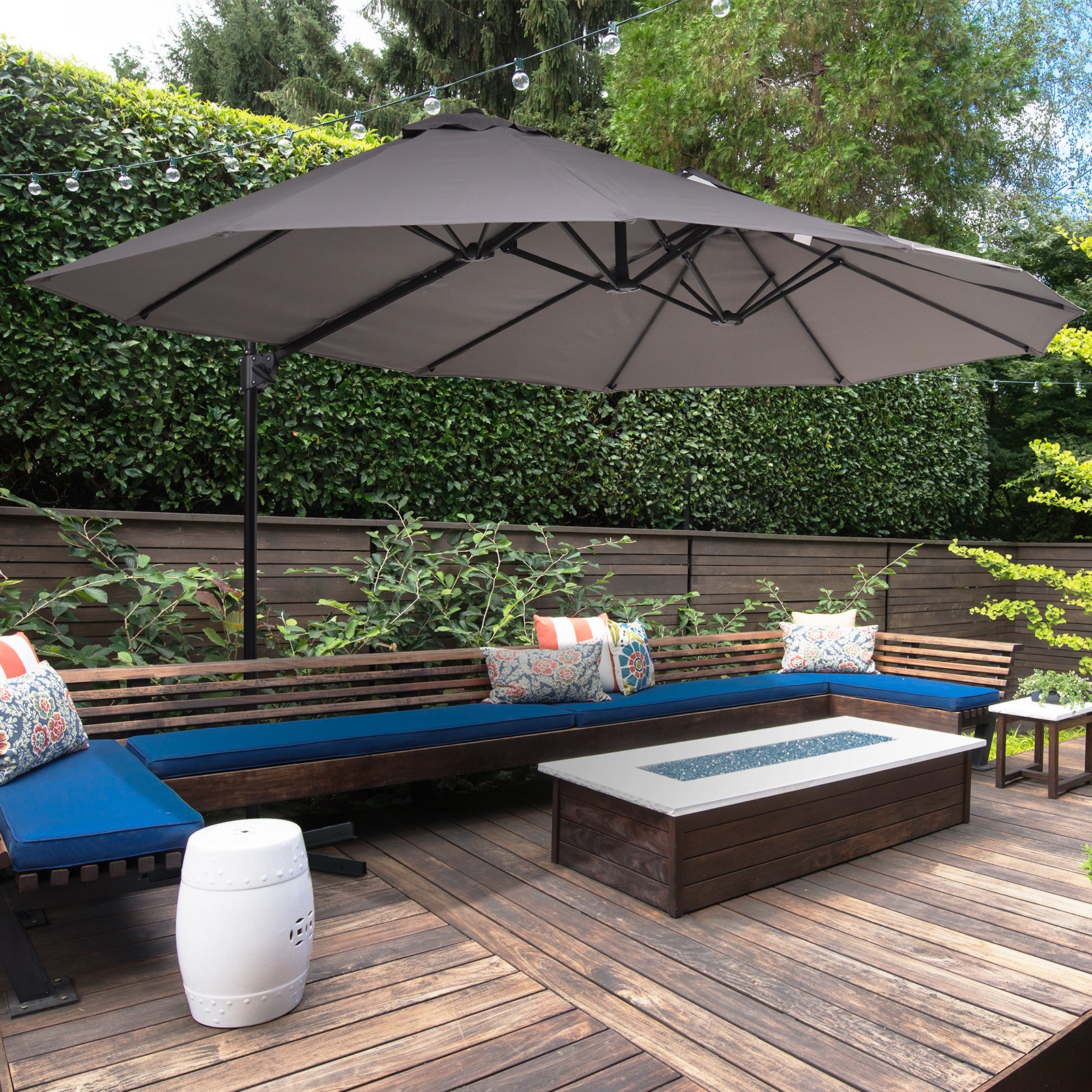 Outsunny Sombrilla Doble Parasol Grande Inclinable para Jardín con Manivela Abrir y Cerrar Fácilmente 12 Varillas de Acero Ofrece Una Alta Estabilidad Gris y Negro 270x440x250 cm