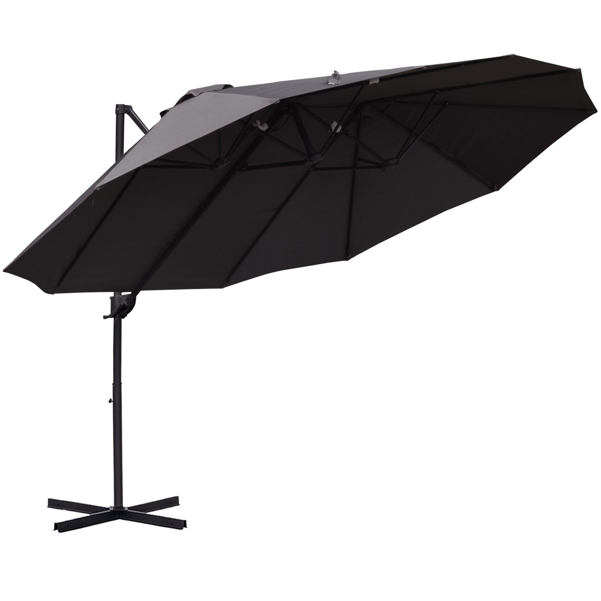 Outsunny Sombrilla Doble Parasol Grande Inclinable para Jardín con Manivela Abrir y Cerrar Fácilmente 12 Varillas de Acero Ofrece Una Alta Estabilidad Gris y Negro 270x440x250 cm