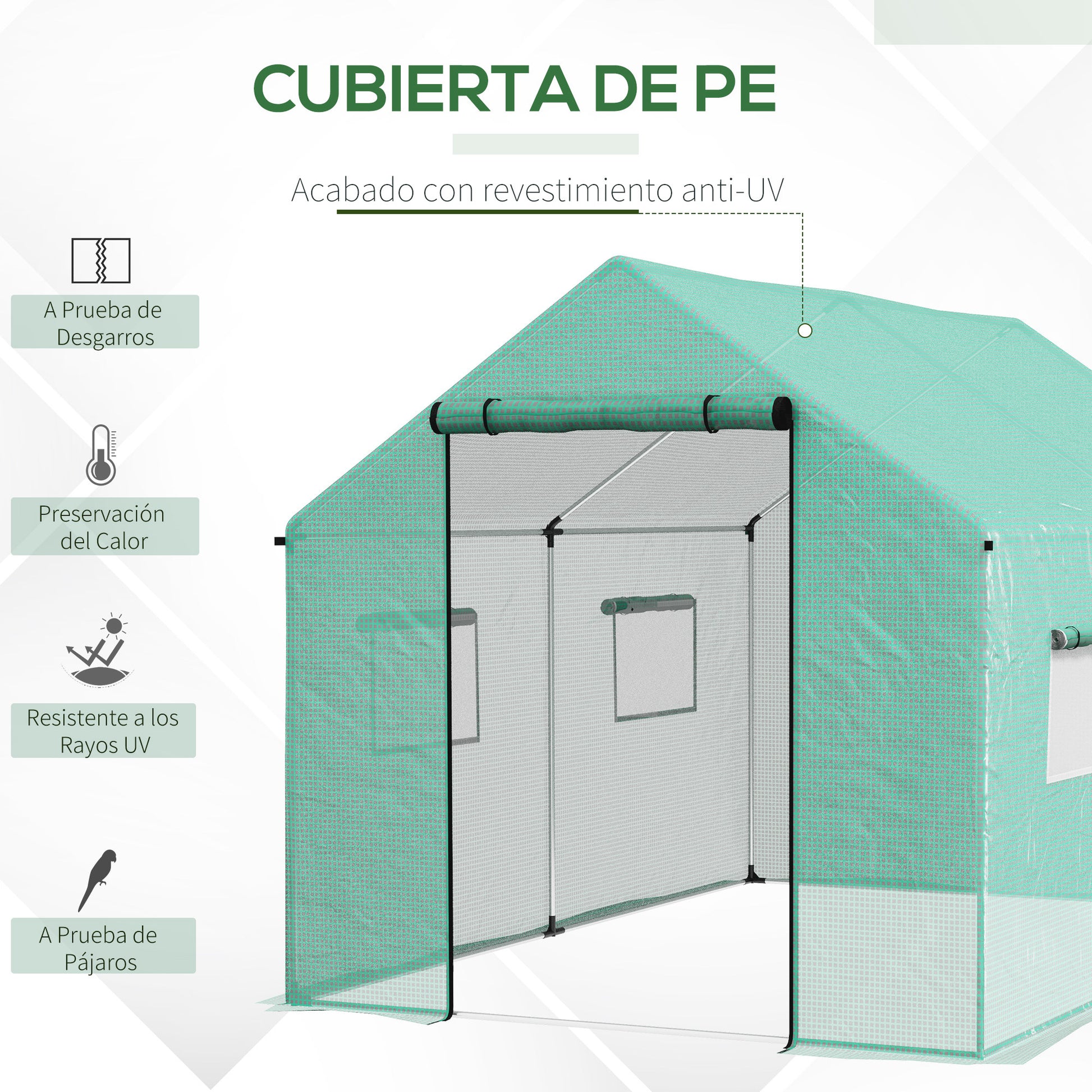 Outsunny Invernadero de Exterior 2x3x2 m Invernadero de Túnel con 4 Ventanas de Malla y Puerta con Cremallera Invernadero de Huerto Anti-UV para Patio Jardín Terraza Verde