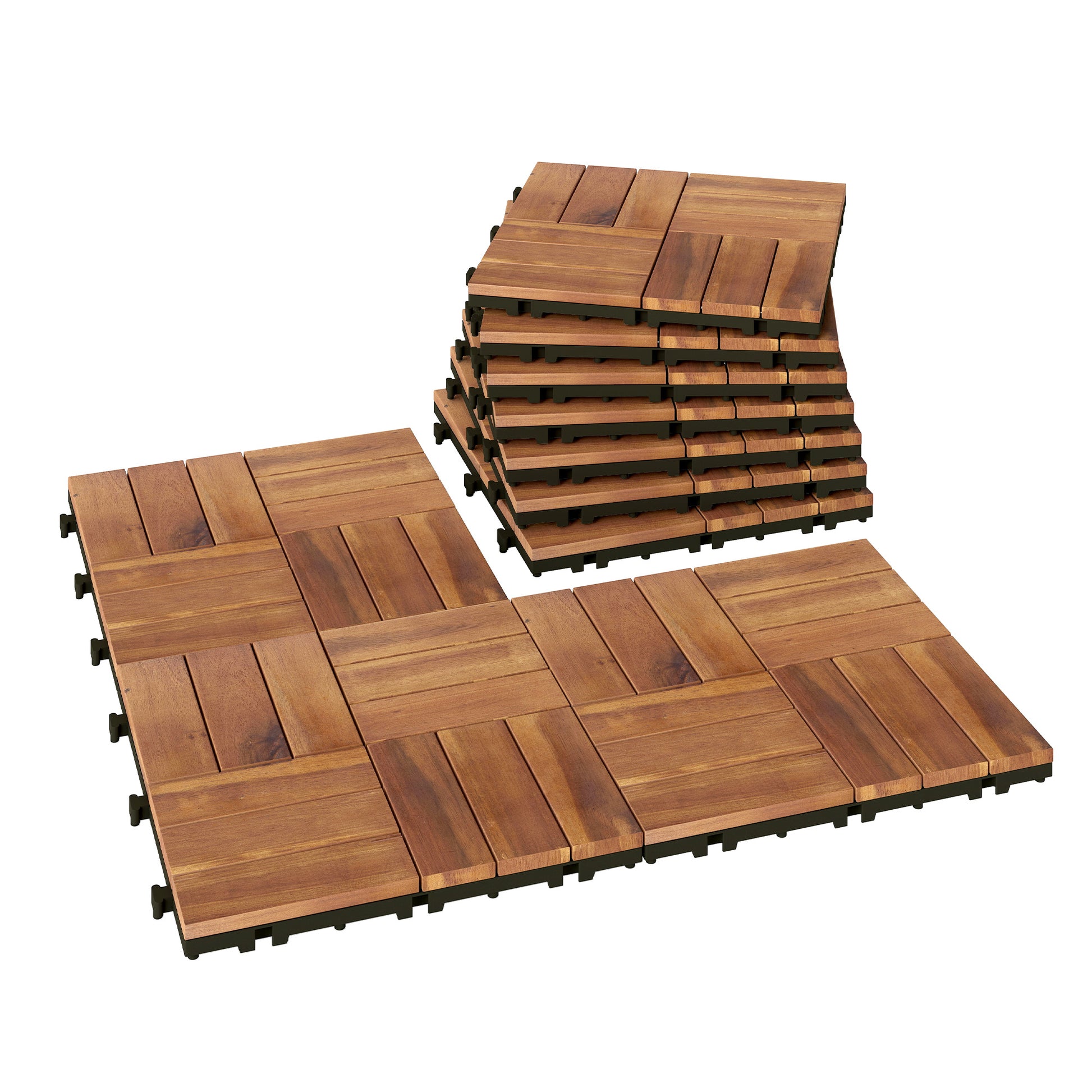 Outsunny Set de 10 Piezas Baldosas de Exterior de Madera de Acacia, 31x31 cm, 0,91 m², Suelo de Terraza Exterior, Antideslizantes y Resistentes al Clima, Fácil Instalación, para Terraza, Marrón Oscuro