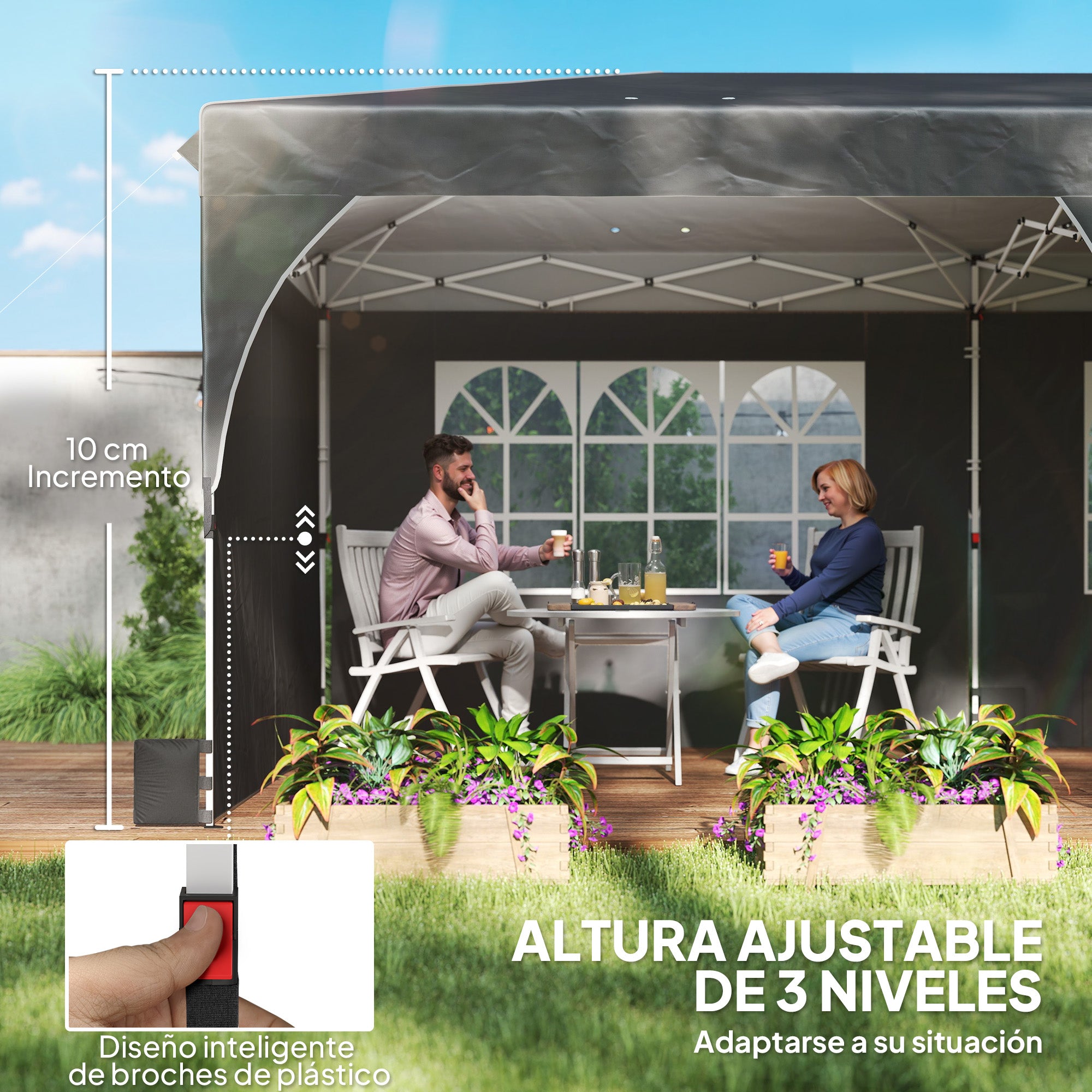 Outsunny Carpa Plegable 6x3 m, Pop-up, con 4 Laterales Extraíbles, Cenador de Jardín con Tiras Reflectantes, Altura Ajustable, Sistema Central de Bloqueo, UPF50+, Impermeable, Bolsa Transporte, Gris