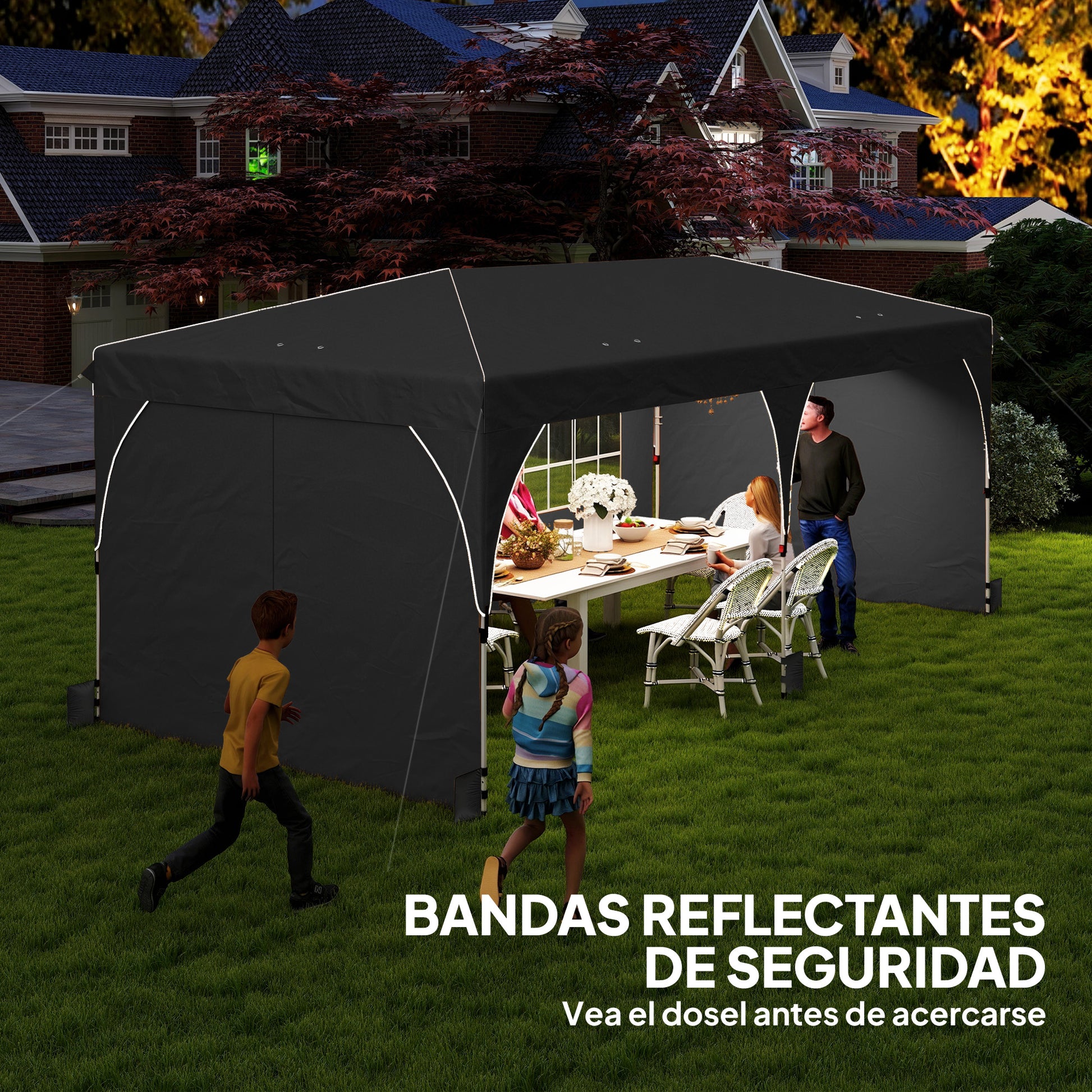 Outsunny Carpa Plegable 6x3 m, Pop-up, con 4 Laterales Extraíbles, Cenador de Jardín con Tiras Reflectantes, Altura Ajustable, Sistema Central de Bloqueo, UPF50+, Impermeable, Bolsa Transporte, Gris