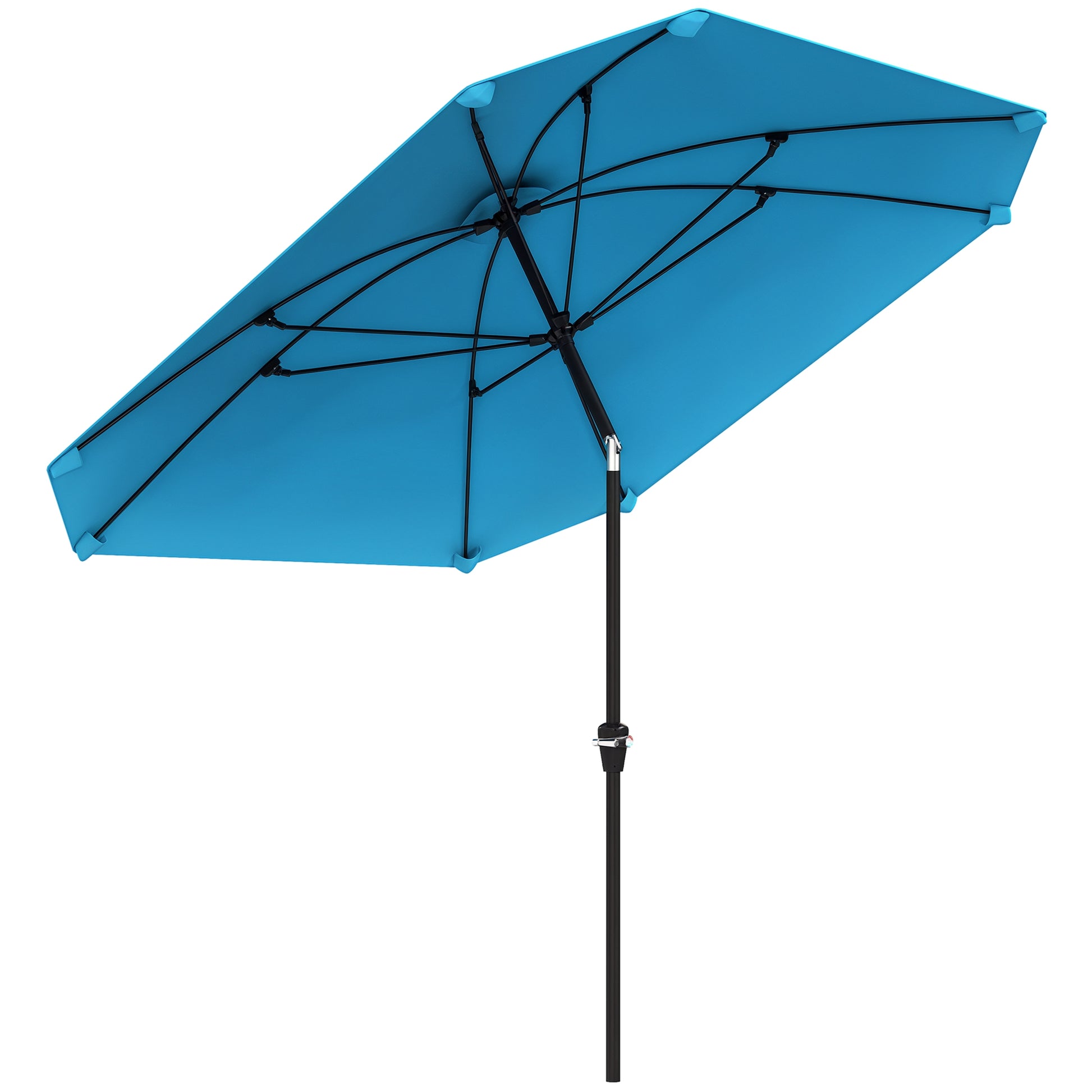 Outsunny Sombrilla Terraza Exterior 233x233 cm Sombrilla de Jardín con Ángulo Ajustable en 2 Posiciones Impermeable Poste de Aluminio Varillas de Fibra de Vidrio y Manivela Parasol para Terraza Azul