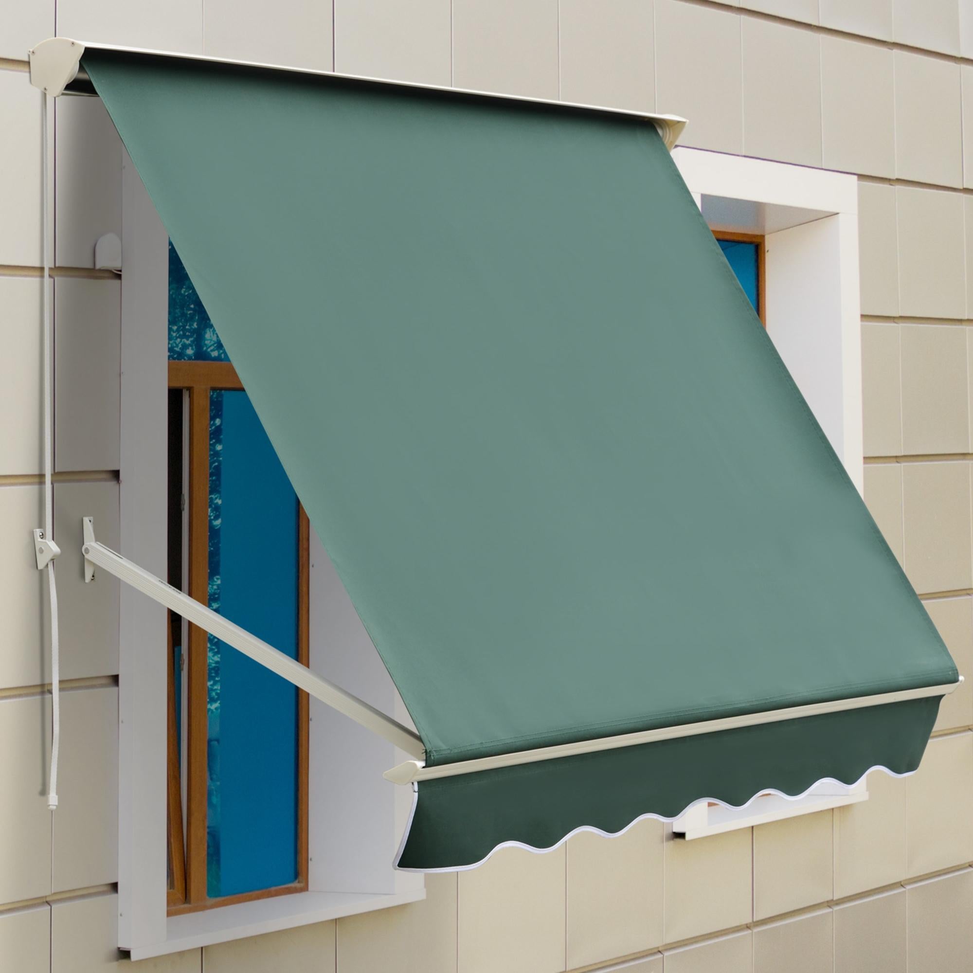 Outsunny Toldo Manual Retráctil de Aluminio Toldo para Exterior Toldo de Balcón Ángulo Ajustable Impermeable Anti-UV Tela de Poliéster 180x70cm Verde