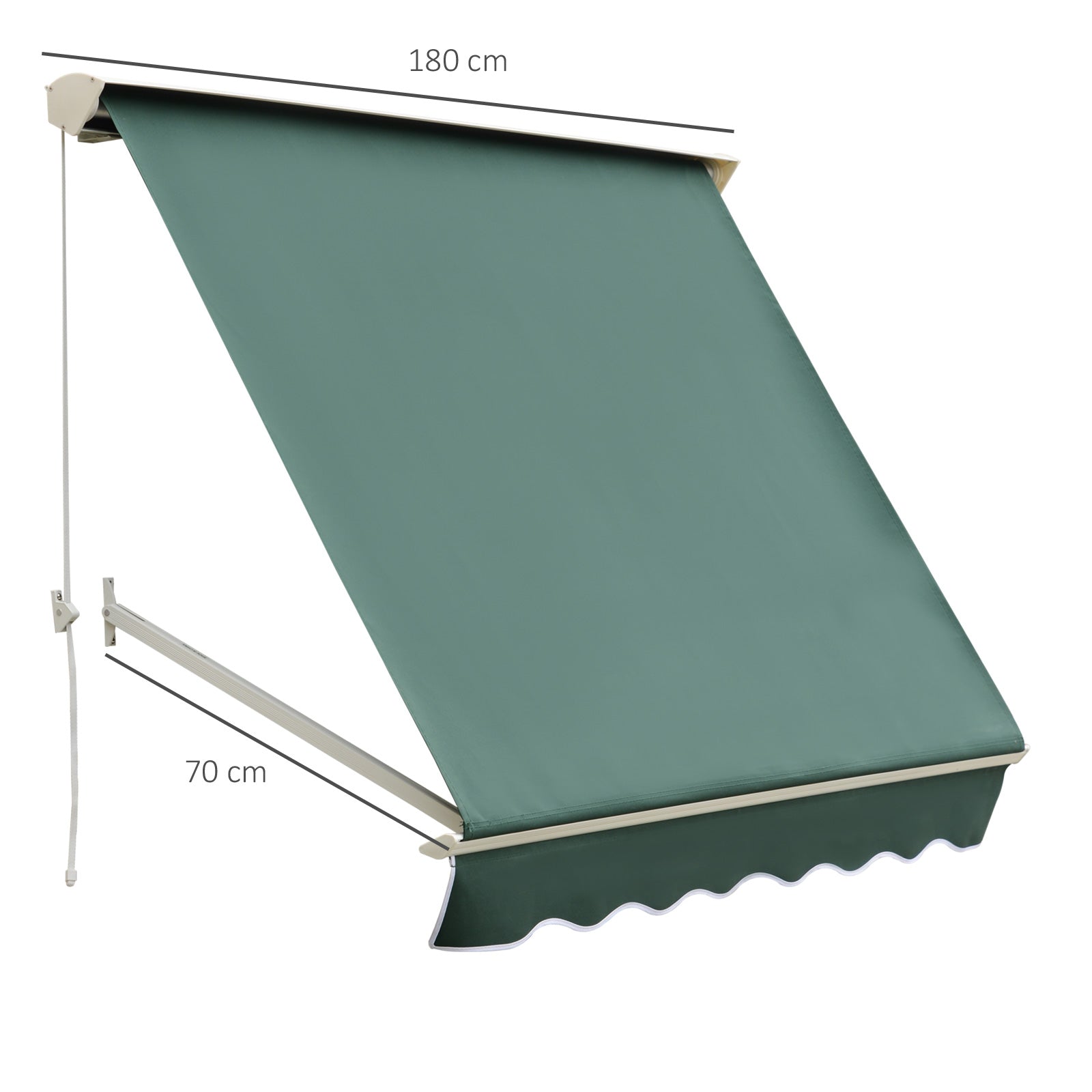 Outsunny Toldo Manual Retráctil de Aluminio Toldo para Exterior Toldo de Balcón Ángulo Ajustable Impermeable Anti-UV Tela de Poliéster 180x70cm Verde