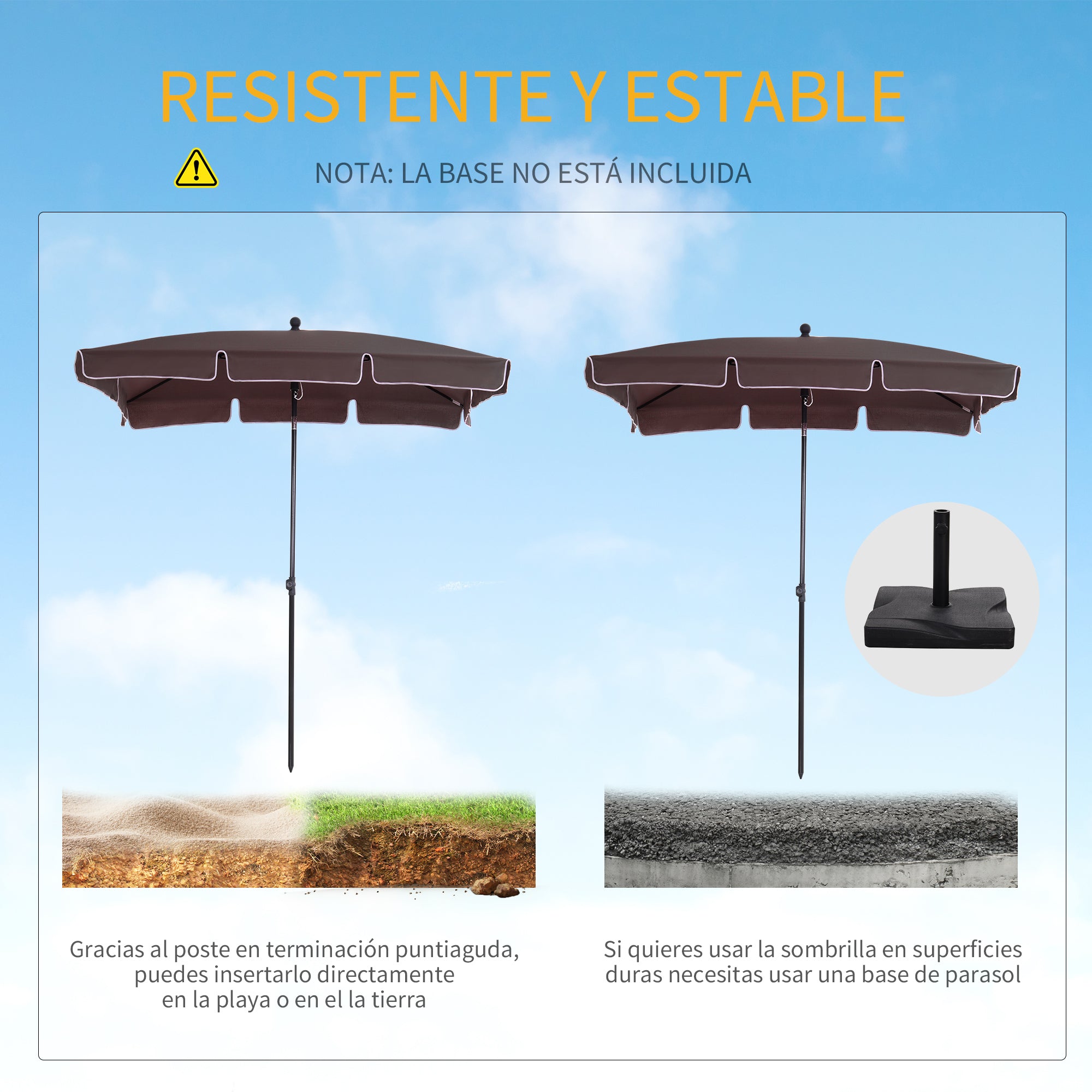 Outsunny Sombrilla de Jardín de Aluminio 198x130x245 cm Parasol de Jardín Rectangular con Función de Inclinación para Terraza Patio Exterior Café