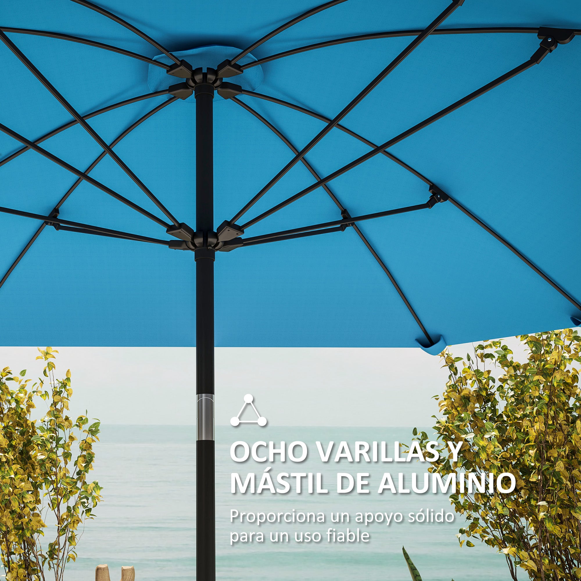 Outsunny Sombrilla Terraza Exterior 233x233 cm Sombrilla de Jardín con Ángulo Ajustable en 2 Posiciones Impermeable Poste de Aluminio Varillas de Fibra de Vidrio y Manivela Parasol para Terraza Azul