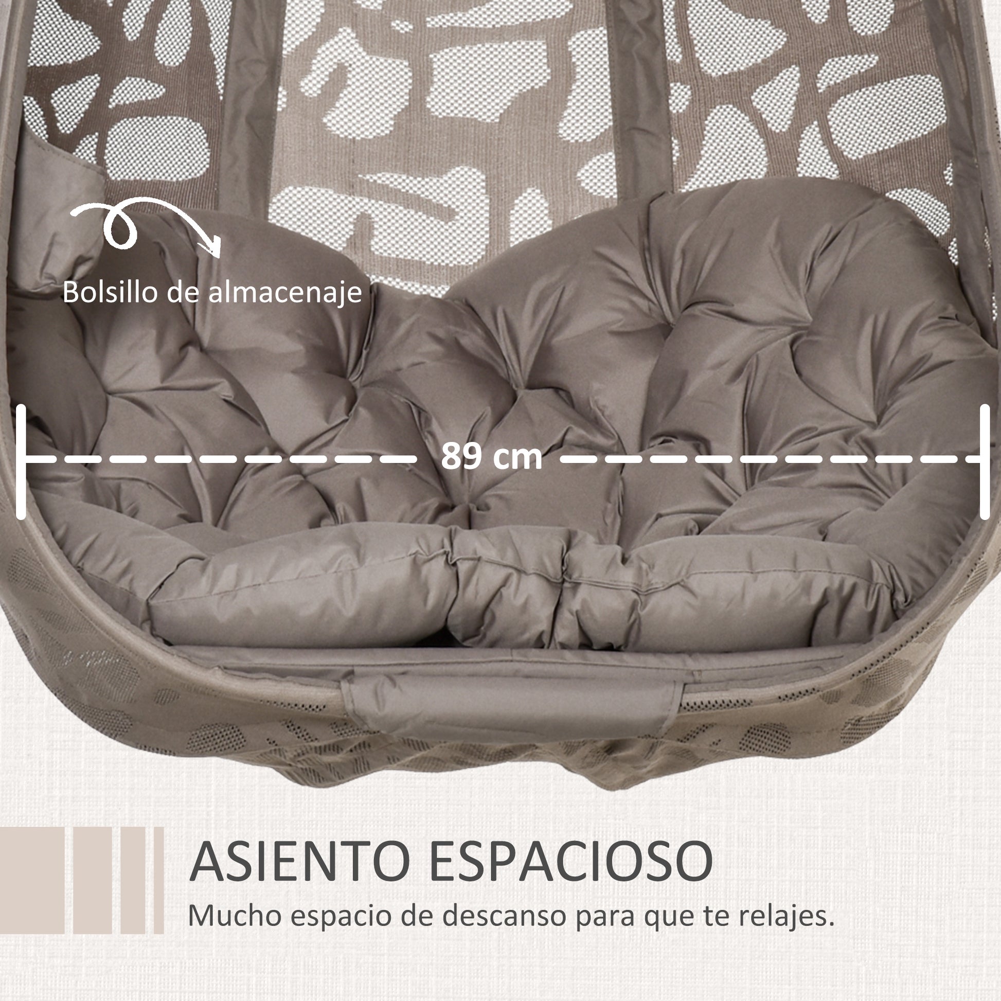 Outsunny Silla Colgante con Soporte de Acero Sillón Colgante Hamaca con Cesta Plegable y Cojines para Interiores y Exterior Carga 120 kg 126x96x172 cm Marrón