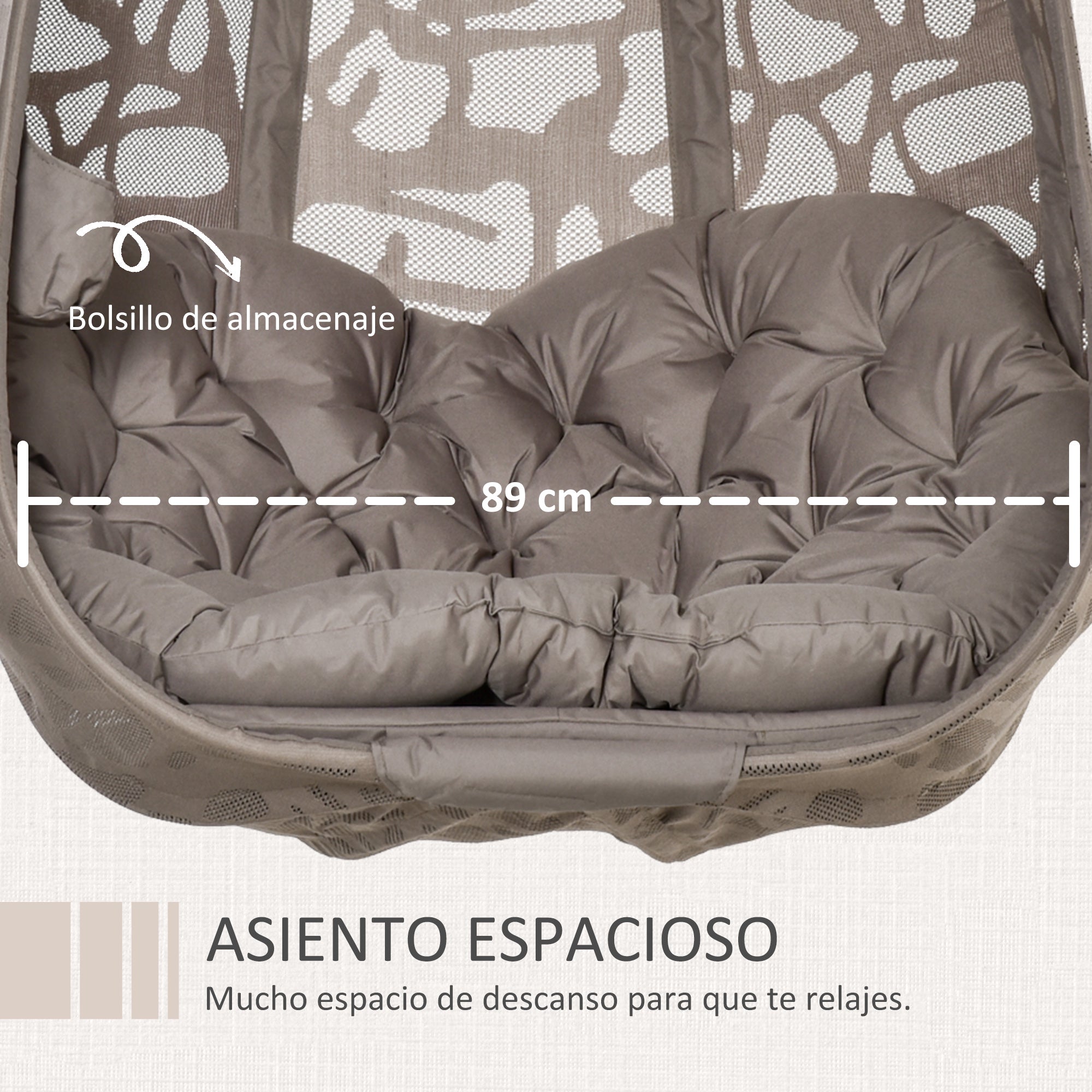 Outsunny Silla Colgante con Soporte de Acero Sillón Colgante Hamaca con Cesta Plegable y Cojines para Interiores y Exterior Carga 120 kg 126x96x172 cm Marrón