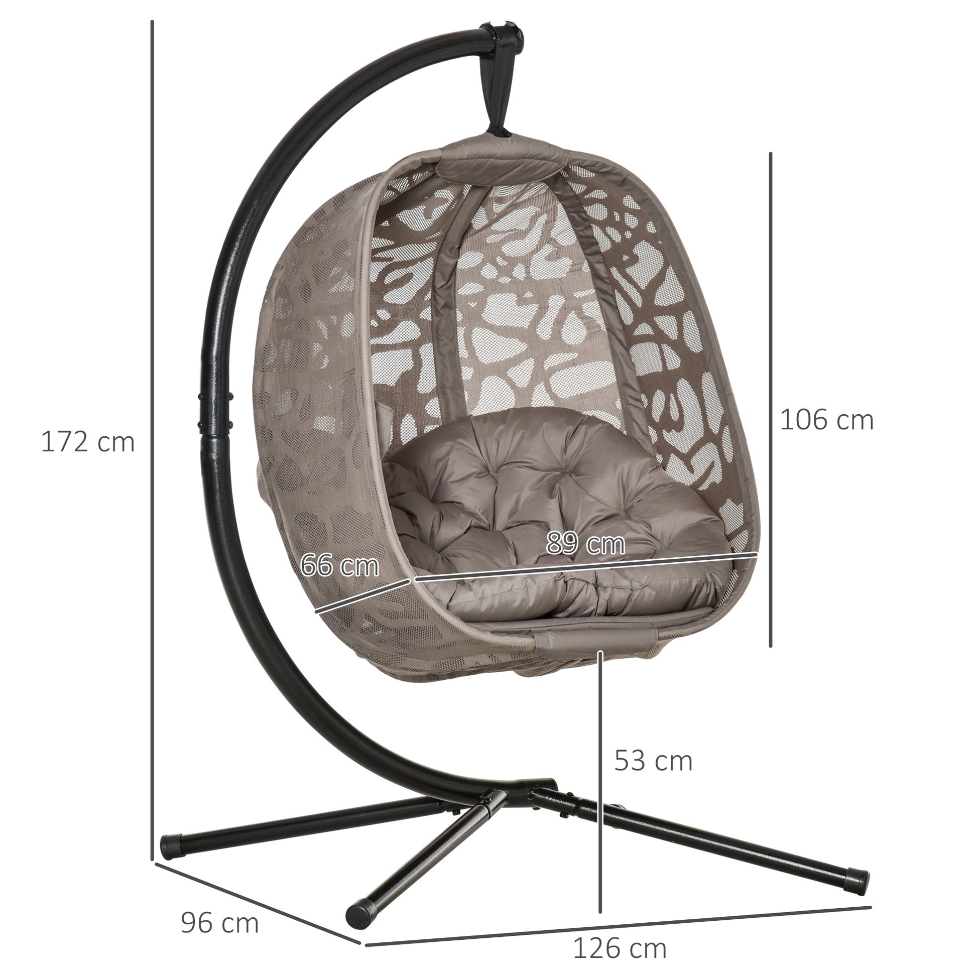 Outsunny Silla Colgante con Soporte de Acero Sillón Colgante Hamaca con Cesta Plegable y Cojines para Interiores y Exterior Carga 120 kg 126x96x172 cm Marrón