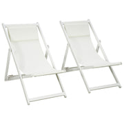 Outsunny Conjunto de 2 Tumbonas Plegables de Aluminio Tumbonas de Jardín con Respaldo Regulable en 5 Posiciones y Reposacabezas para Terraza Patio Exterior 58x96,5x91,5 cm Blanco